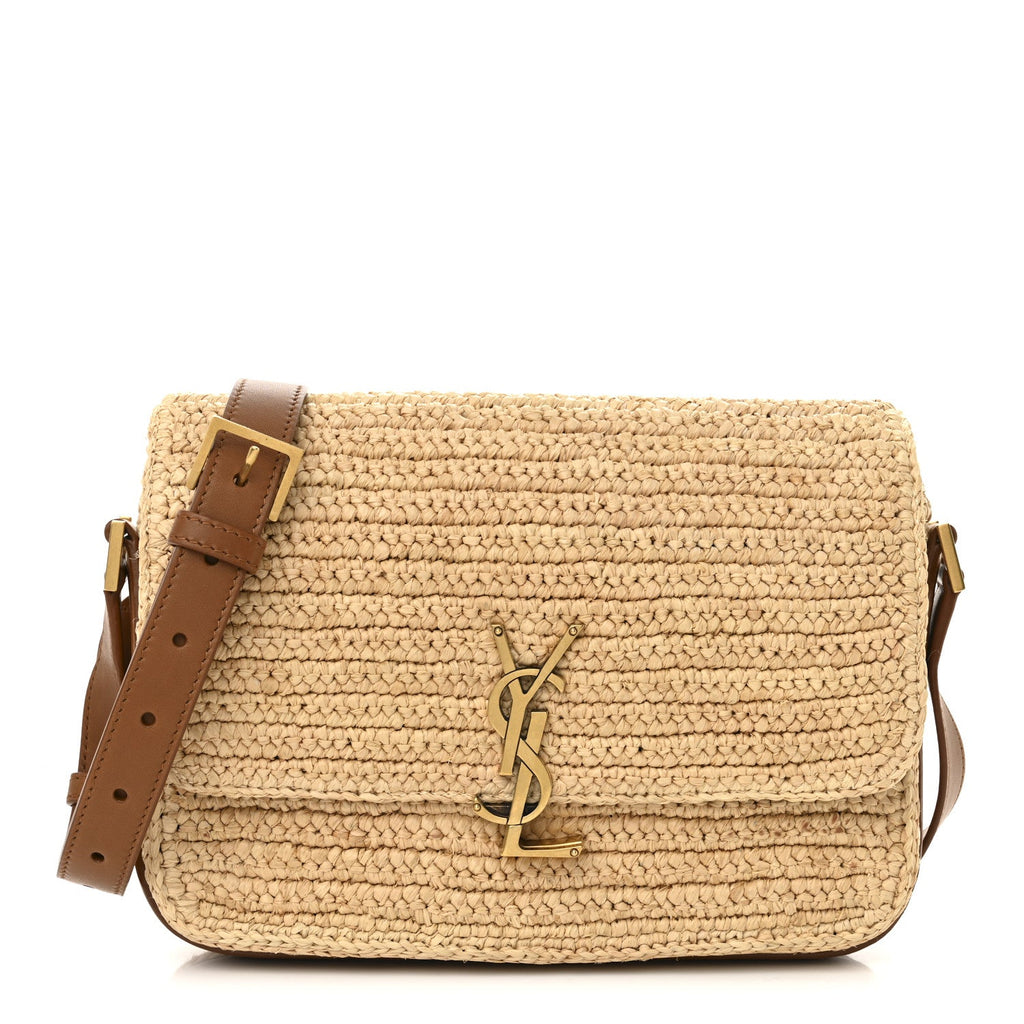 Raffia Calfskin Medium Monogram Solferino Satchel Naturale Brick