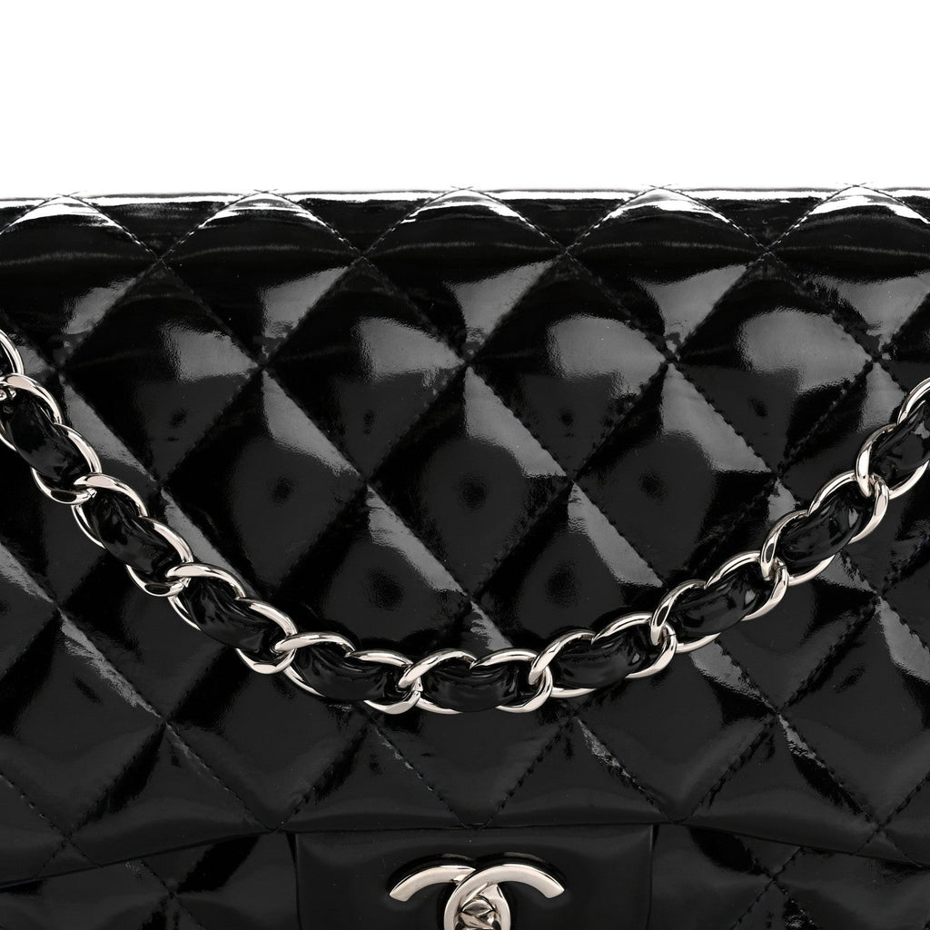 Patent Quilted Jumbo Double Flap Navy Blue