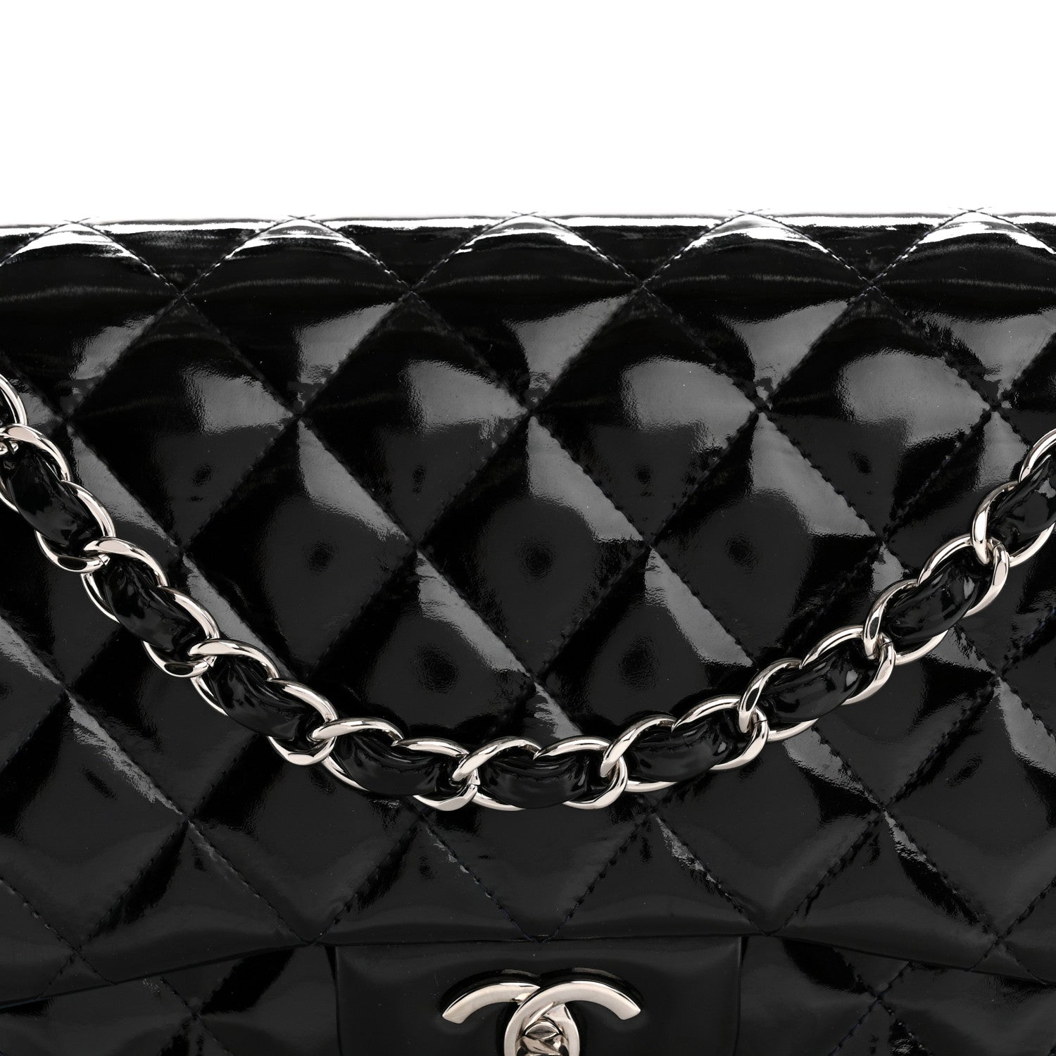 Patent Quilted Jumbo Double Flap Navy Blue