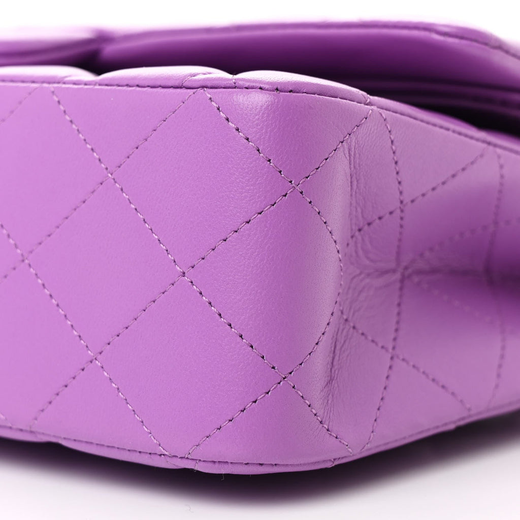 Lambskin Quilted Medium Double Flap Purple