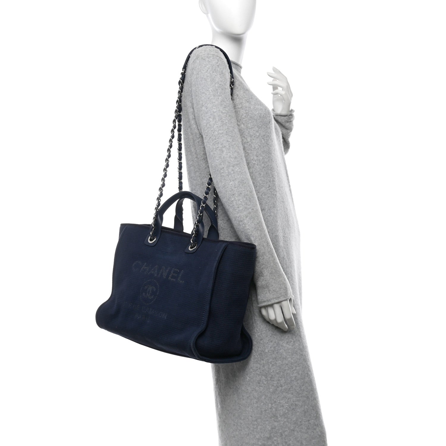 Mixed Fibers Calfskin Medium Deauville Tote Dark Blue