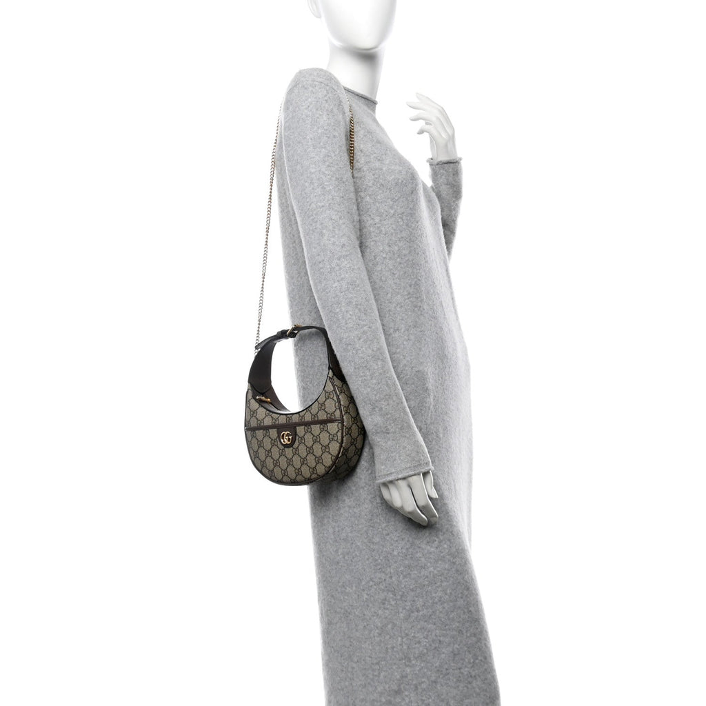 GG Supreme Monogram Textured Calfskin Small Ophidia Shoulder Bag Beige Ebony New Acero