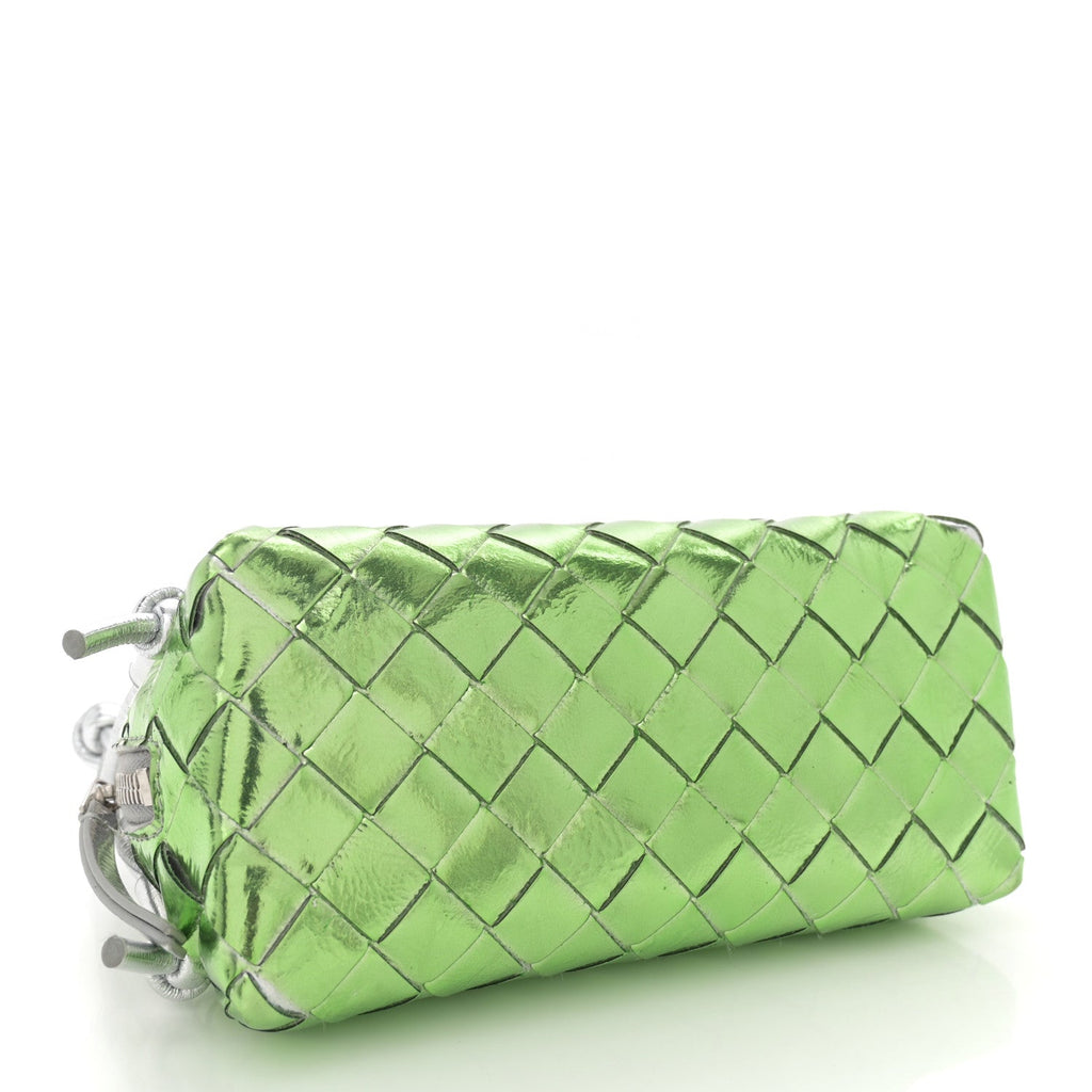 Metallic Nappa Intrecciato Concert Pouch Silver Fresh Mint