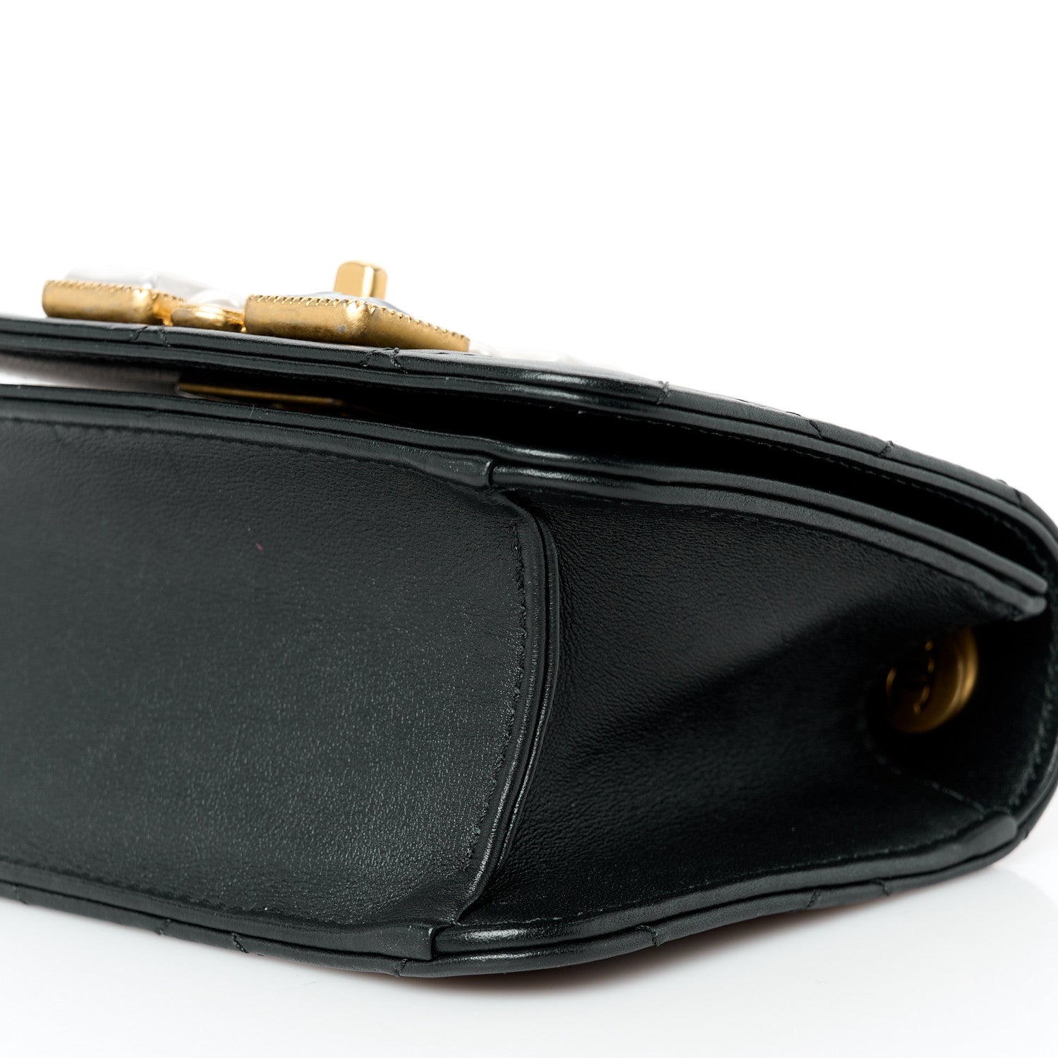 Calfskin Quilted Crystal Pearl Mini Flap Bag Black