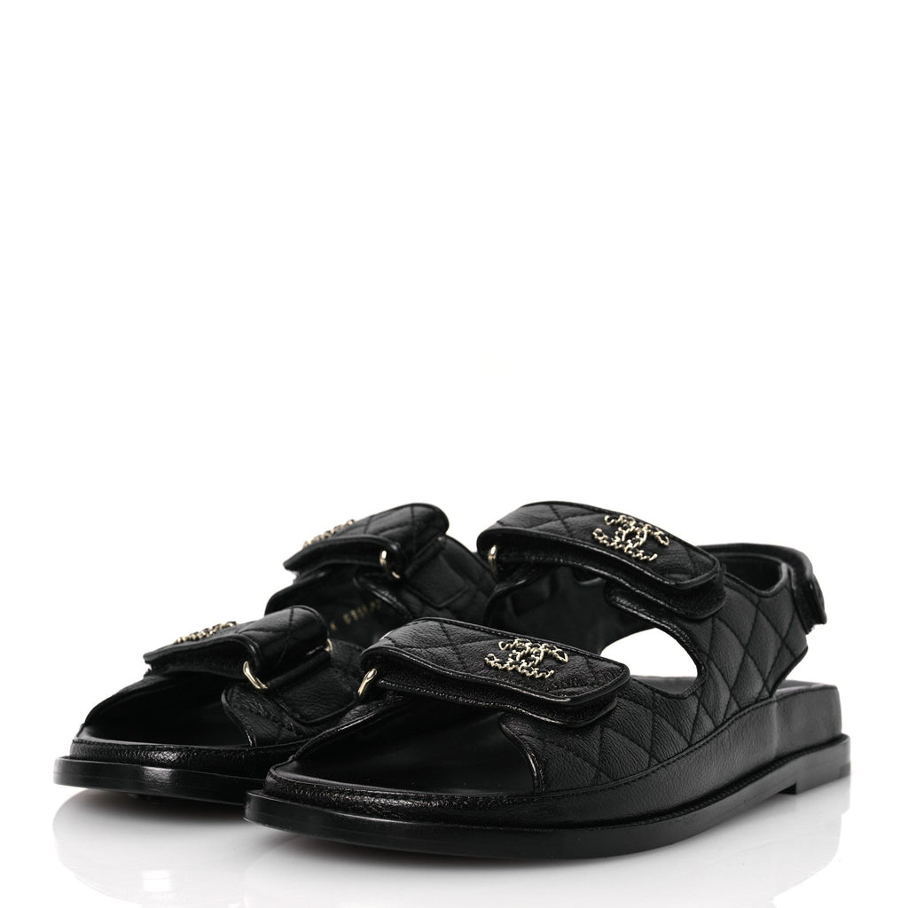 Grained Calfskin Velcro Dad Sandals 37.5 Black