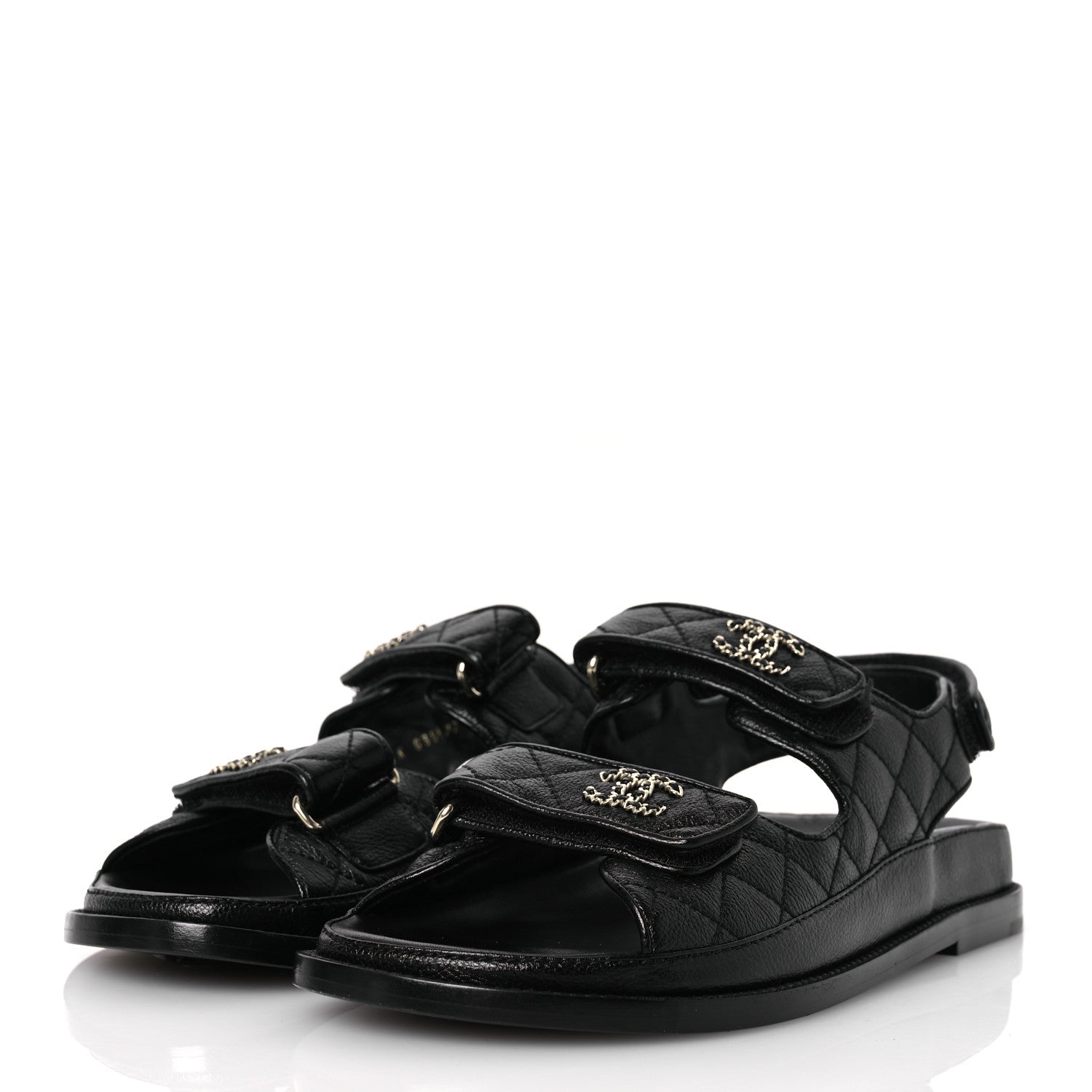 Grained Calfskin Velcro Dad Sandals 37.5 Black