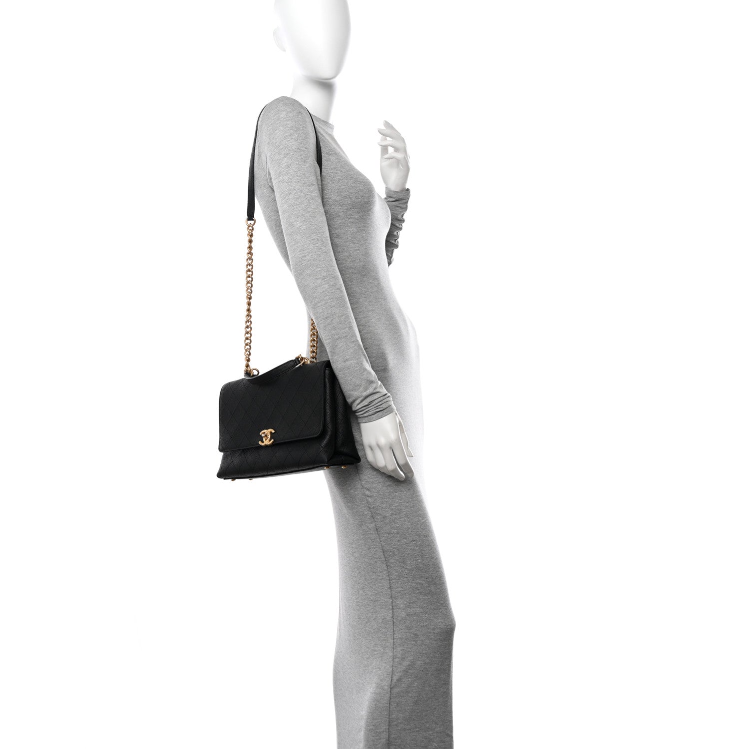 Grained Calfskin Stitched Flap Black