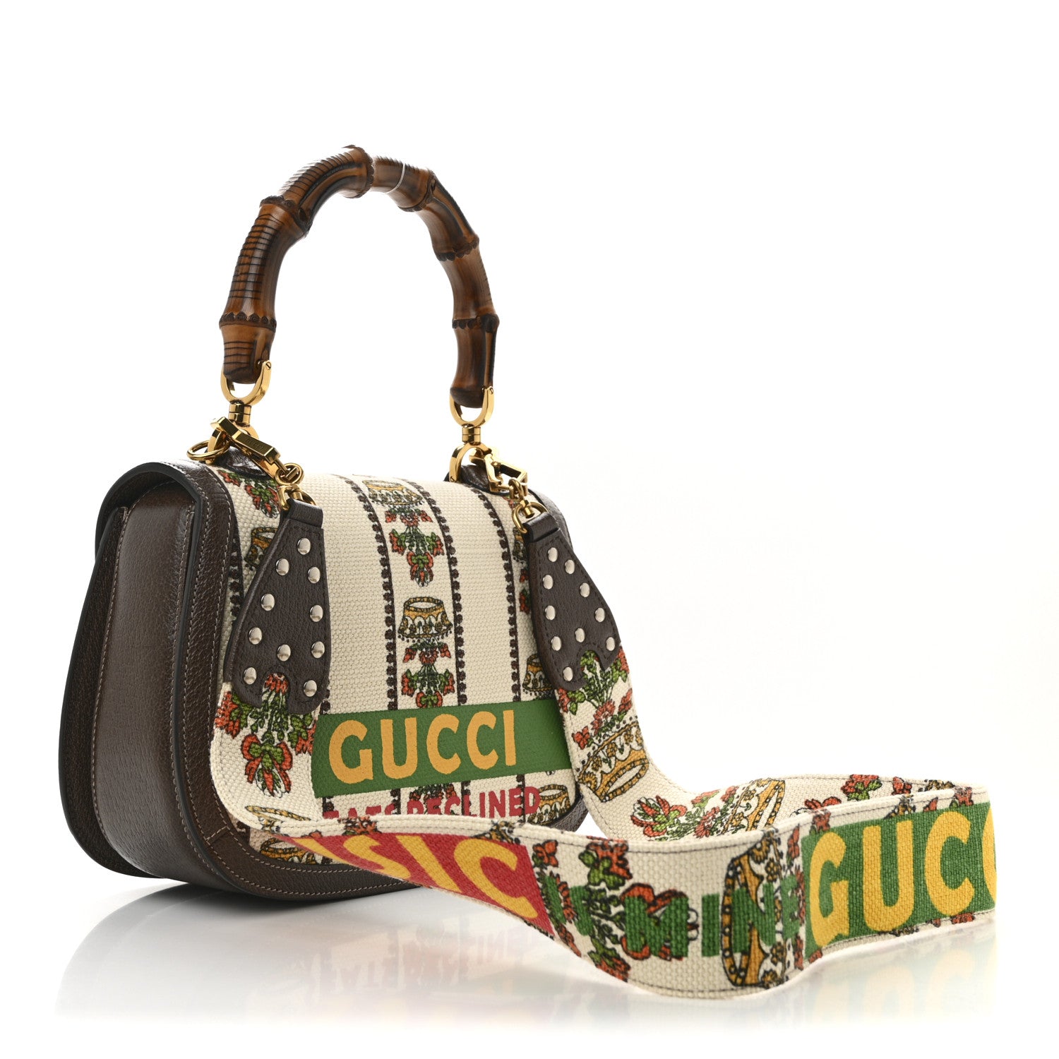 Canvas Calfskin 100 Centennial Music Medium Bamboo 1947 Top Handle Bag Multicolor