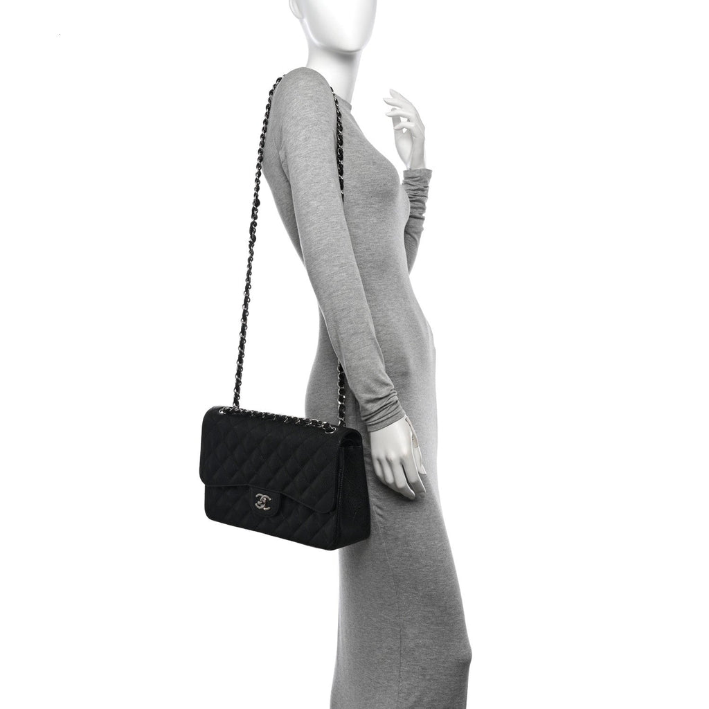 Caviar Quilted Jumbo Double Flap Black