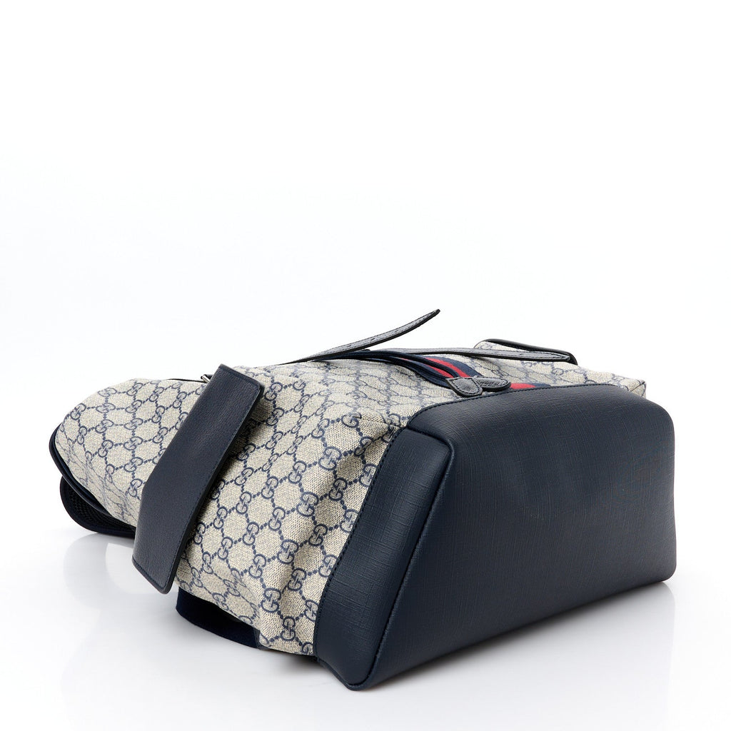 GG Supreme Monogram Medium Ophidia Double Buckle Backpack Beige Blue Black