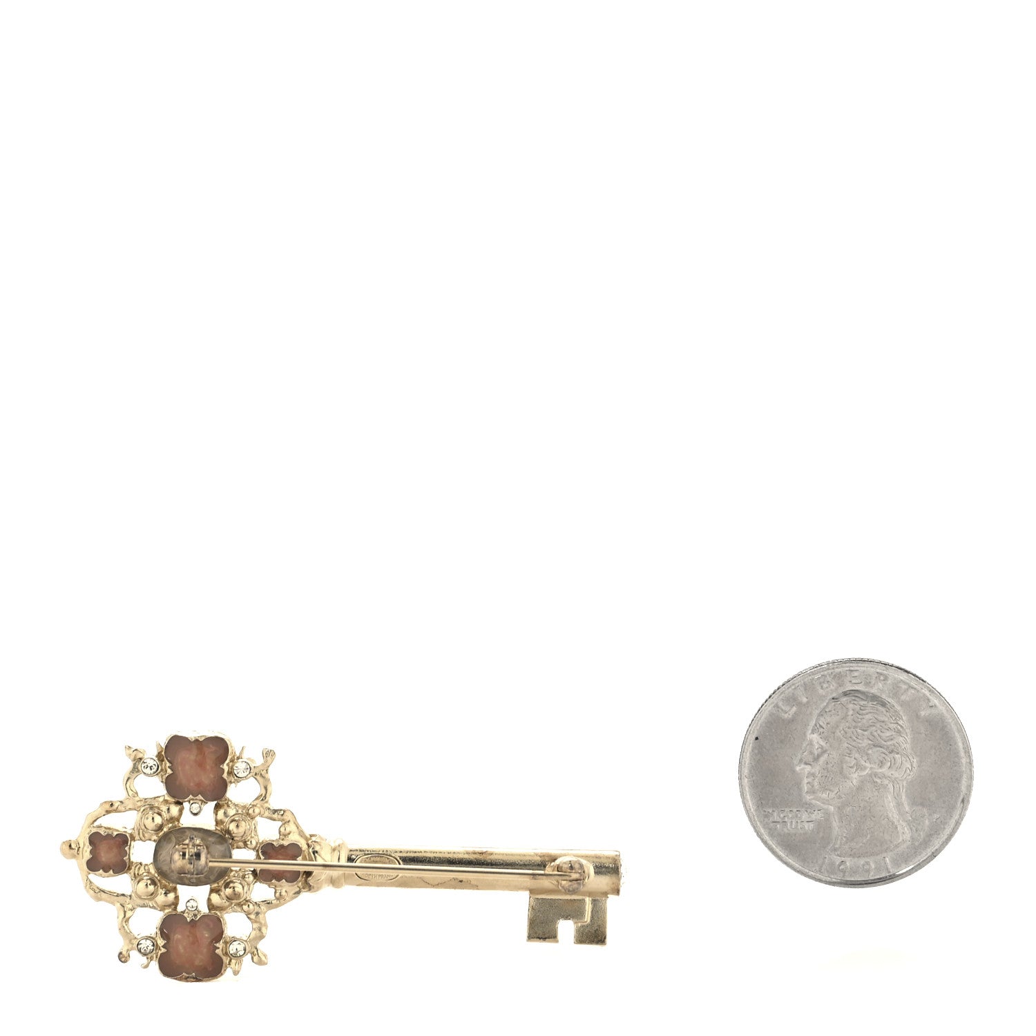 Gripoix Poured Glass Pearl Key Brooch Gold Pink