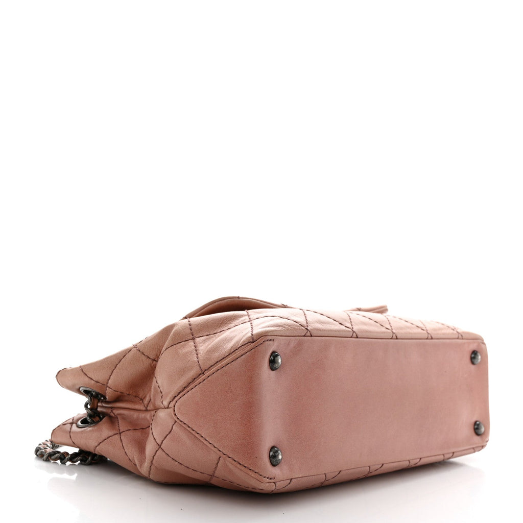Aged Calfskin Quilted Chain Accordion Flap Dark Pink