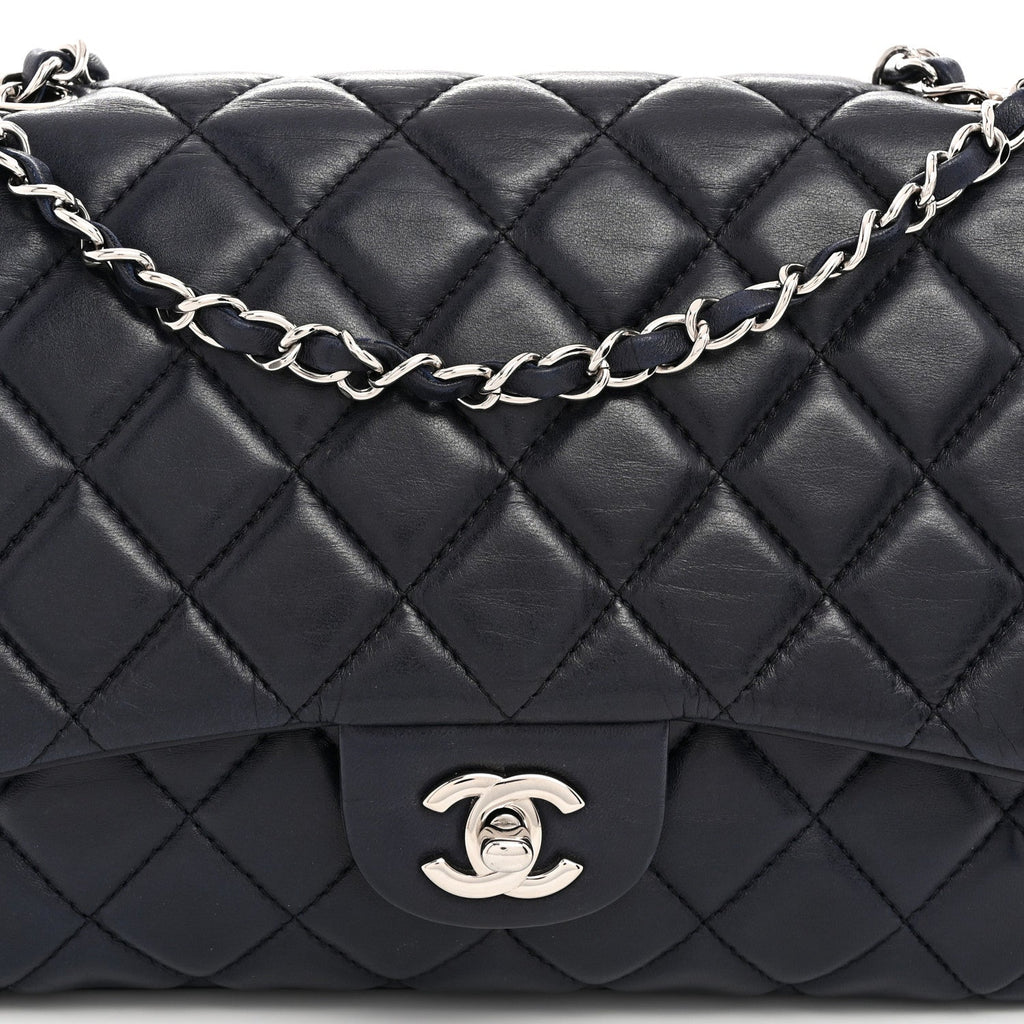 Lambskin Quilted Jumbo Chanel 3 Flap Navy