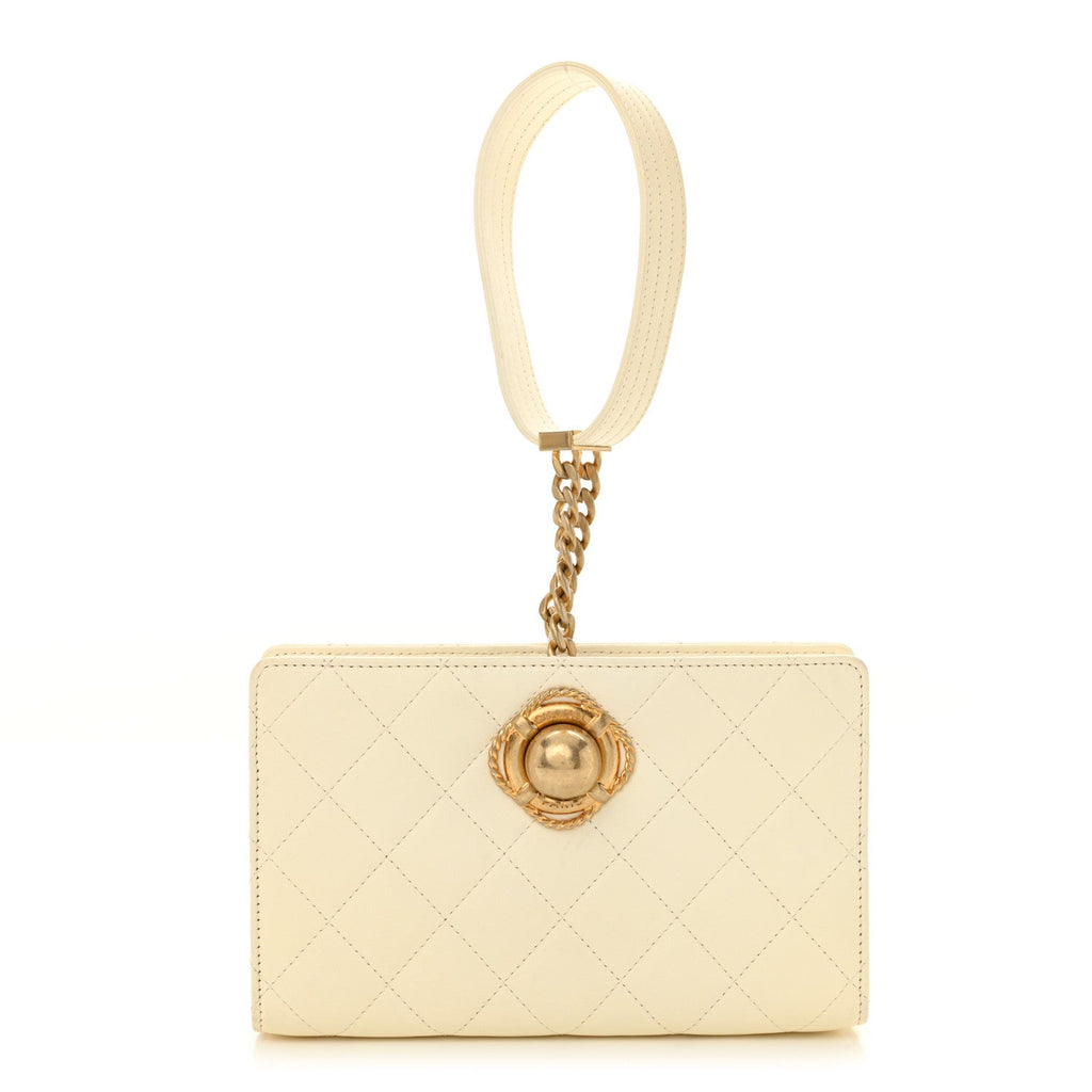 Lambskin Quilted Evening By The Sea Clutch  White