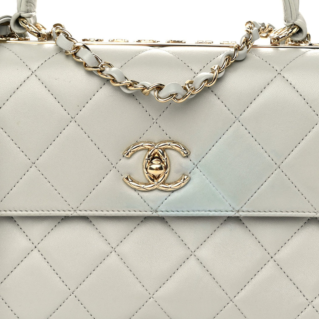 Lambskin Quilted Small Trendy Chain CC Flap Dual Handle Bag Light Blue