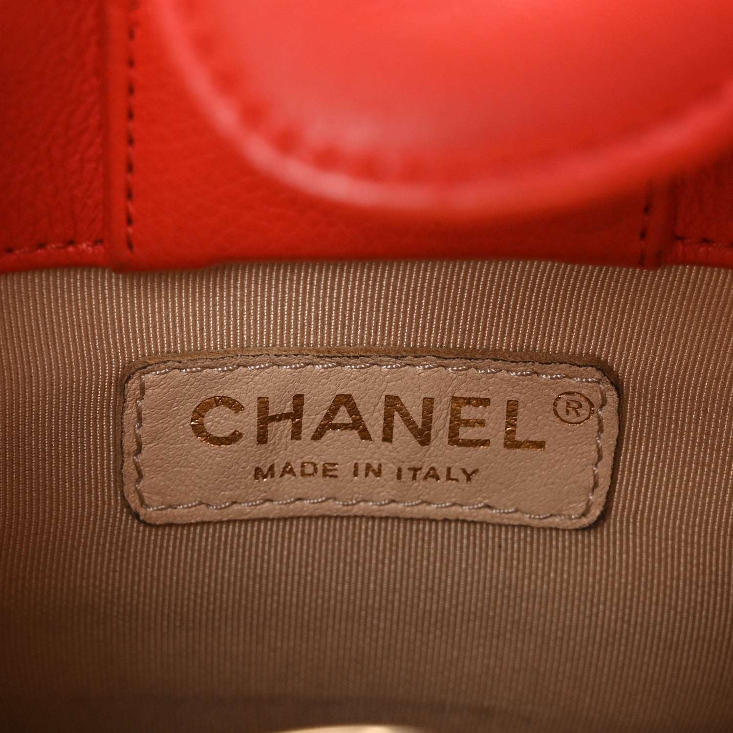 Grained Calfskin Stitched Mini Label  Shopper Tote Red