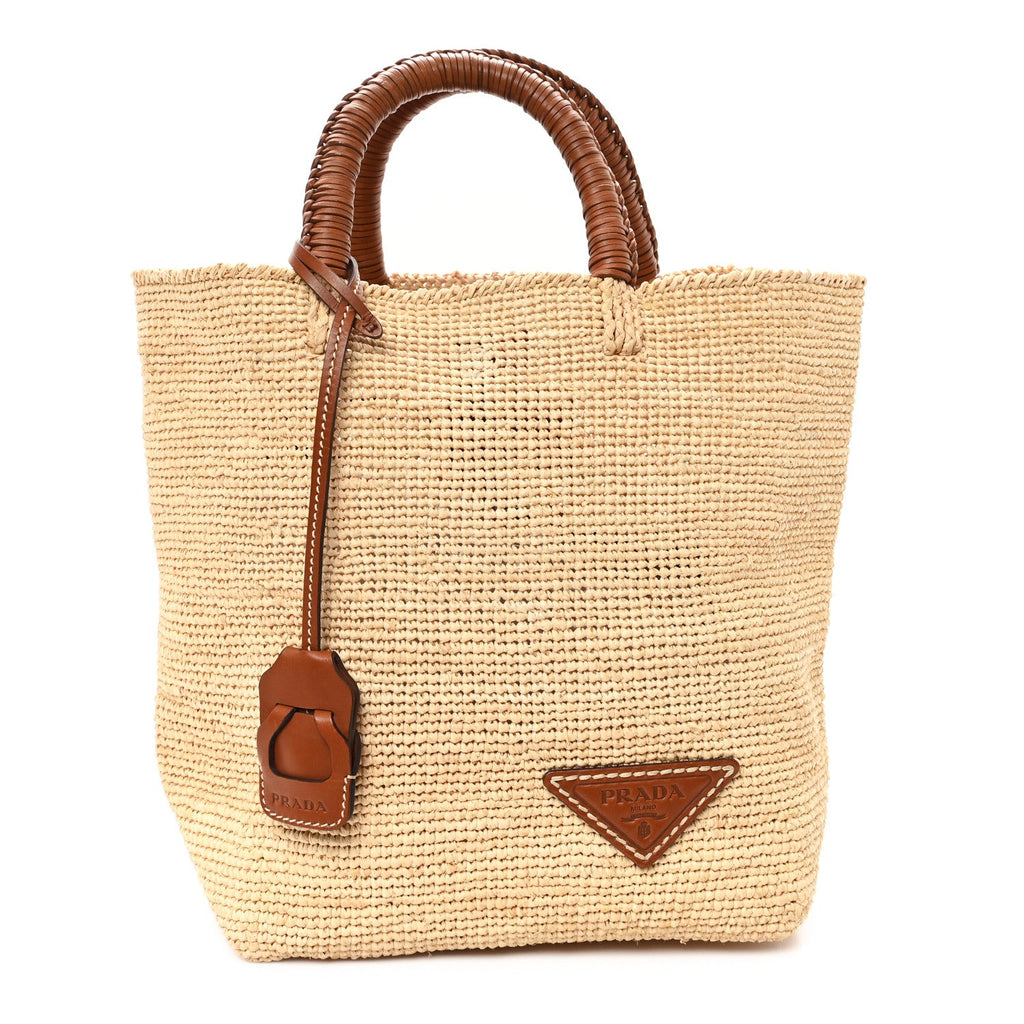 Paglia Vitello Woven Top Handle Tote Naturale Cognac