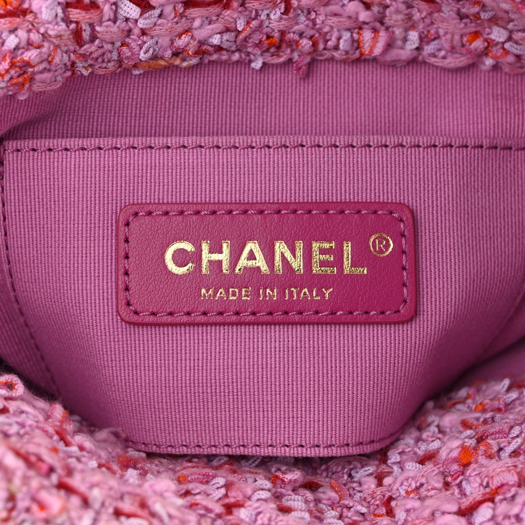 Tweed Enamel Quilted Pending CC Bucket Drawstring Bag Pink Purple