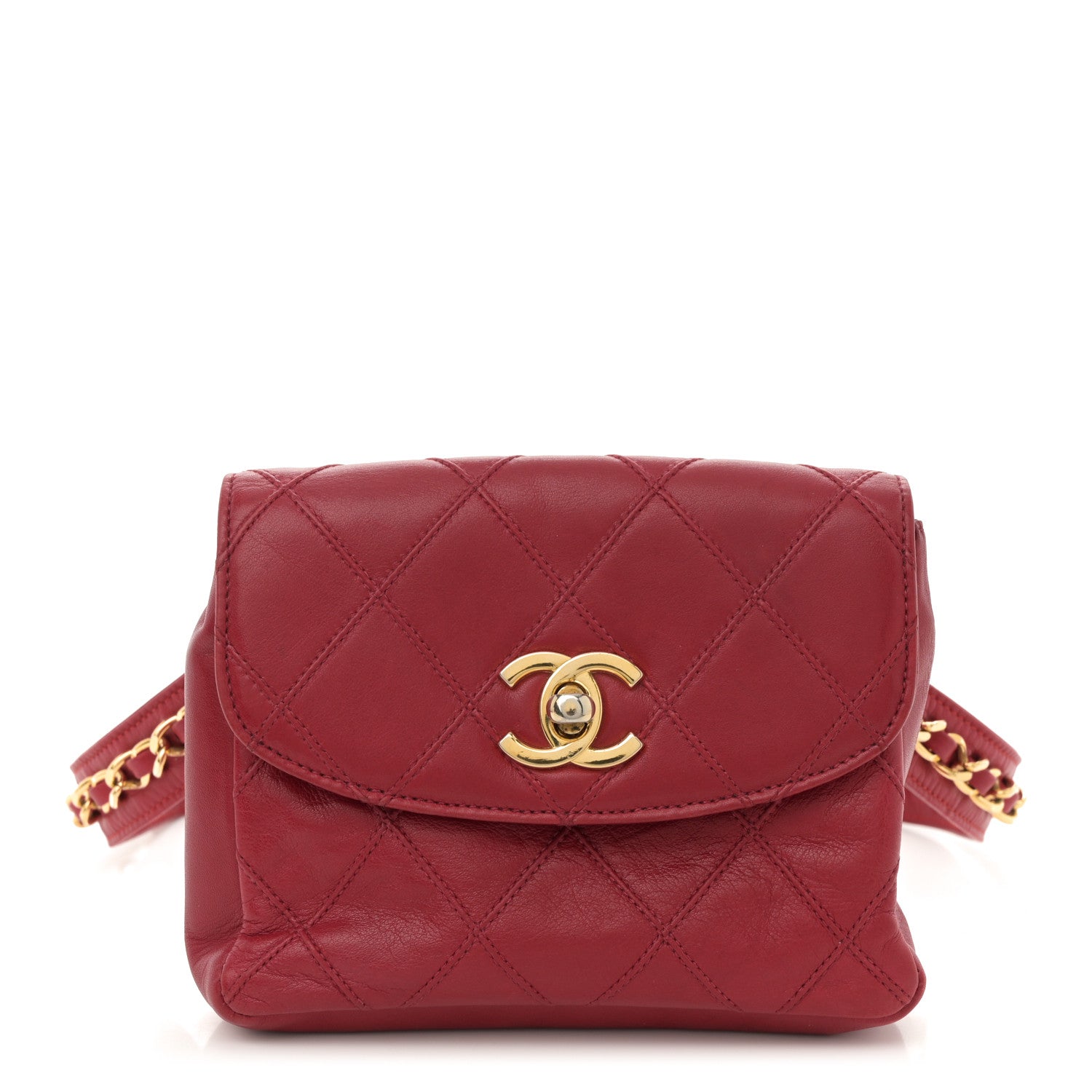 Lambskin Diamond Stitched Waist Chain Belt Flap Bag 70 28 Red