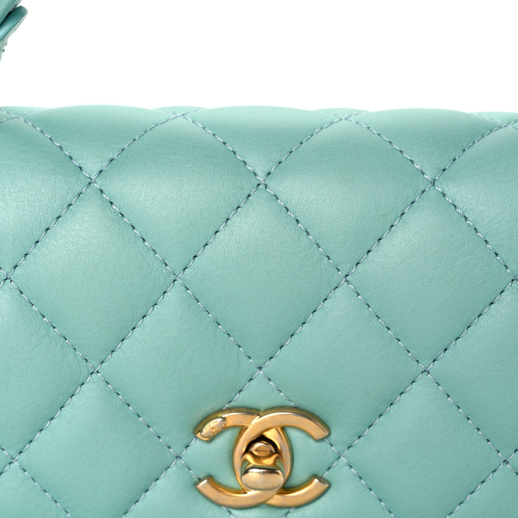 Calfskin Quilted Top Handle Flap Light Blue