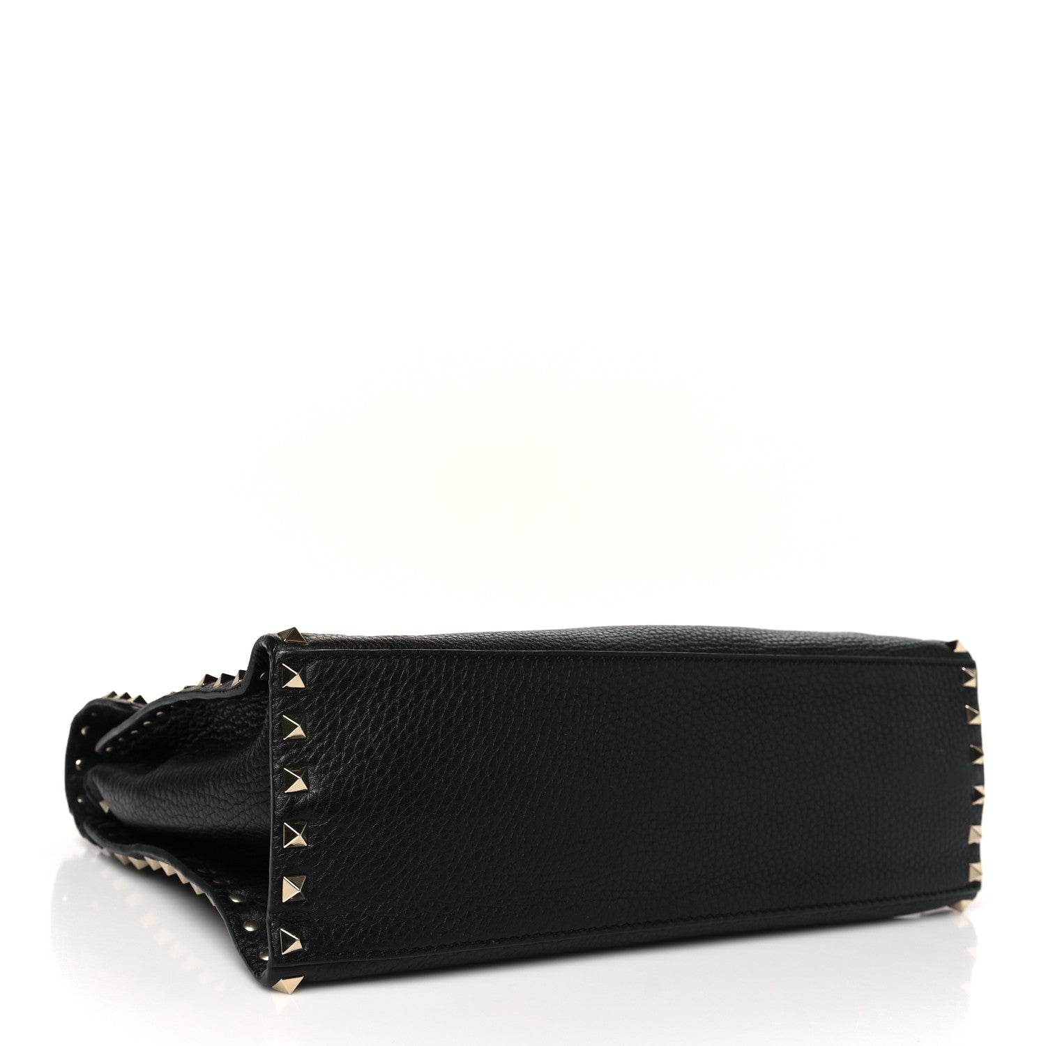Pebbled Calfskin Rockstud Flip Lock Top Handle Bag Black