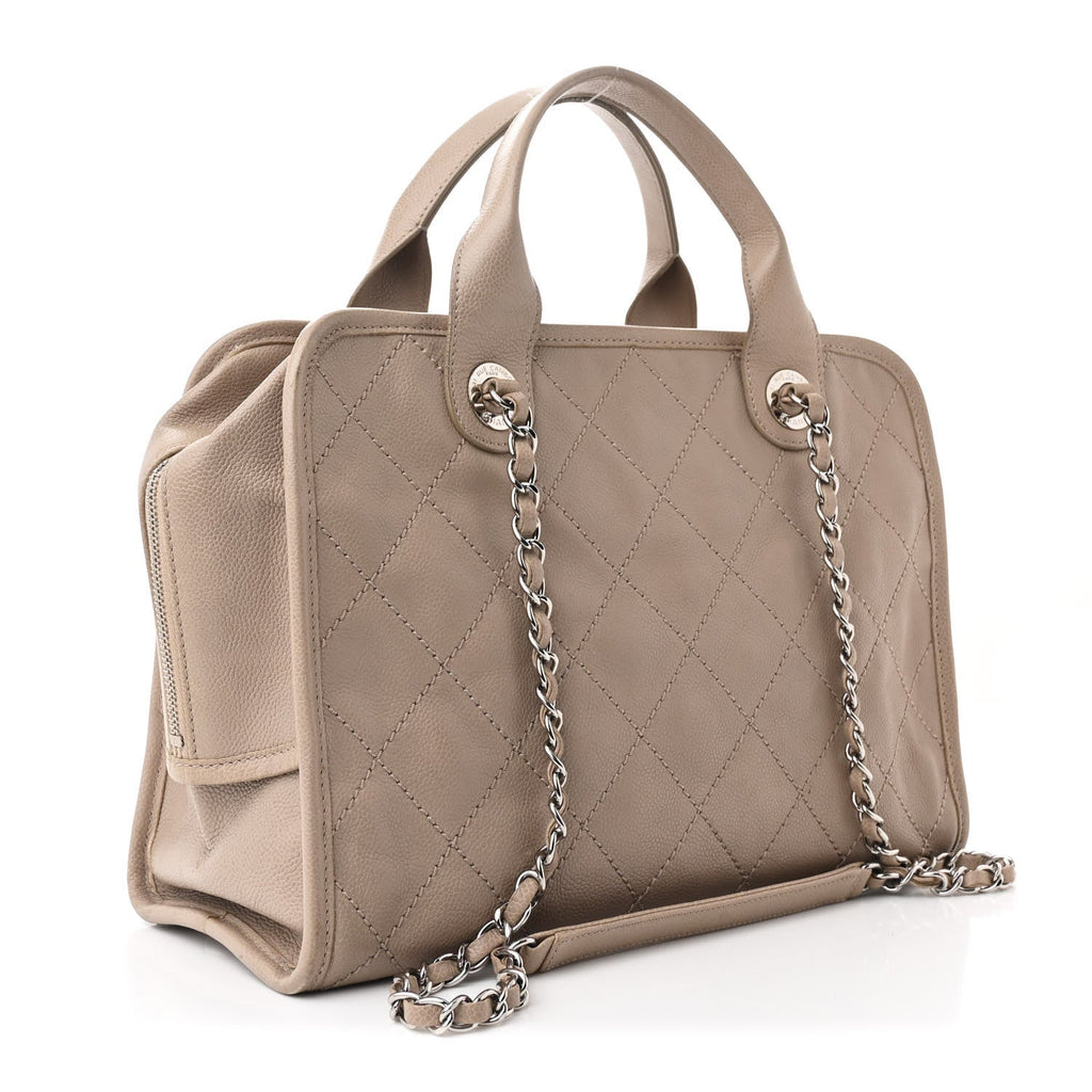 Caviar Quilted Deauville Bowling Bag Beige