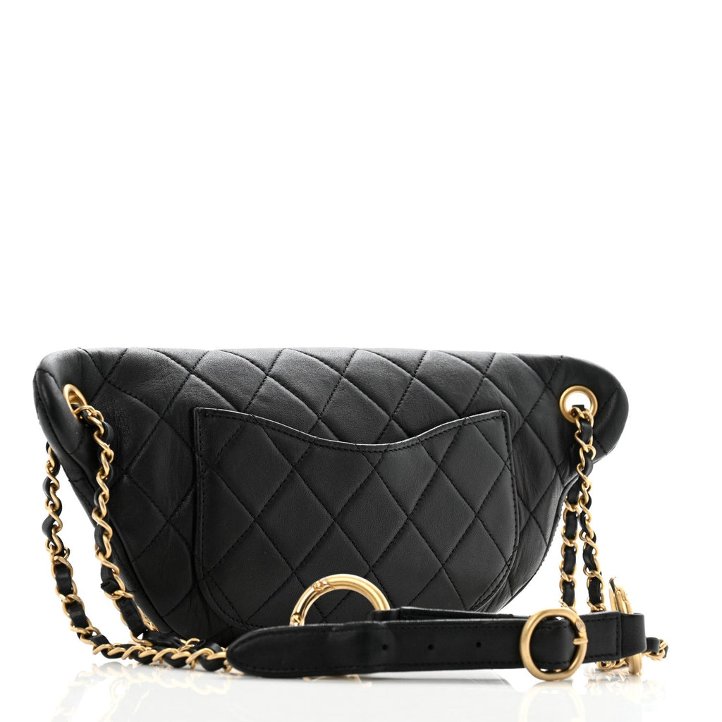 Lambskin Quilted All About Chains Waist Belt Bag Black