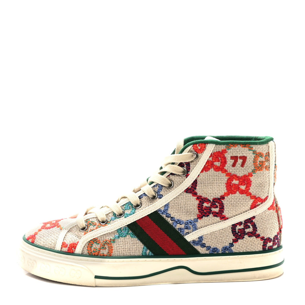 Linen Psychedelic Mini GG Monogram 1977 Tennis High Top Womens Sneakers 39 Multicolor Mystic White
