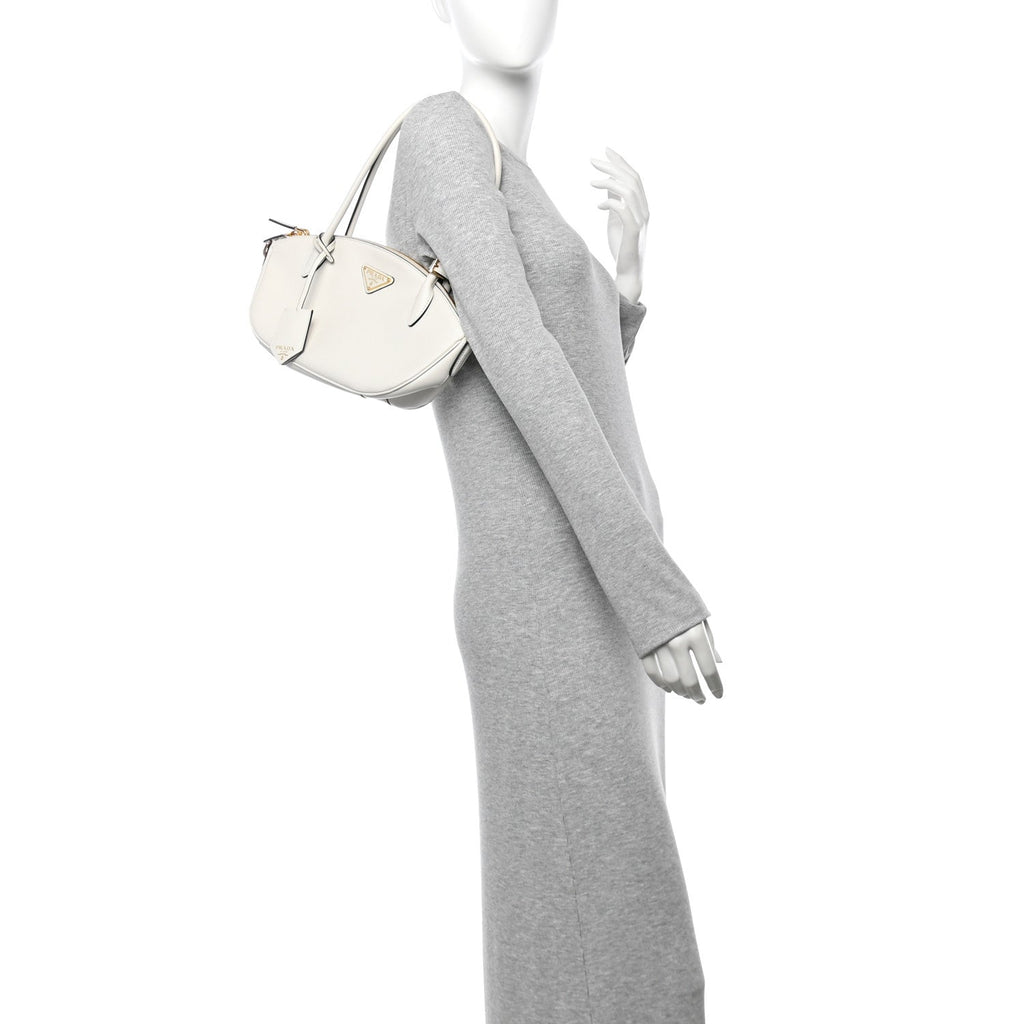 City Calfskin Small Triangle Shoulder Bag White