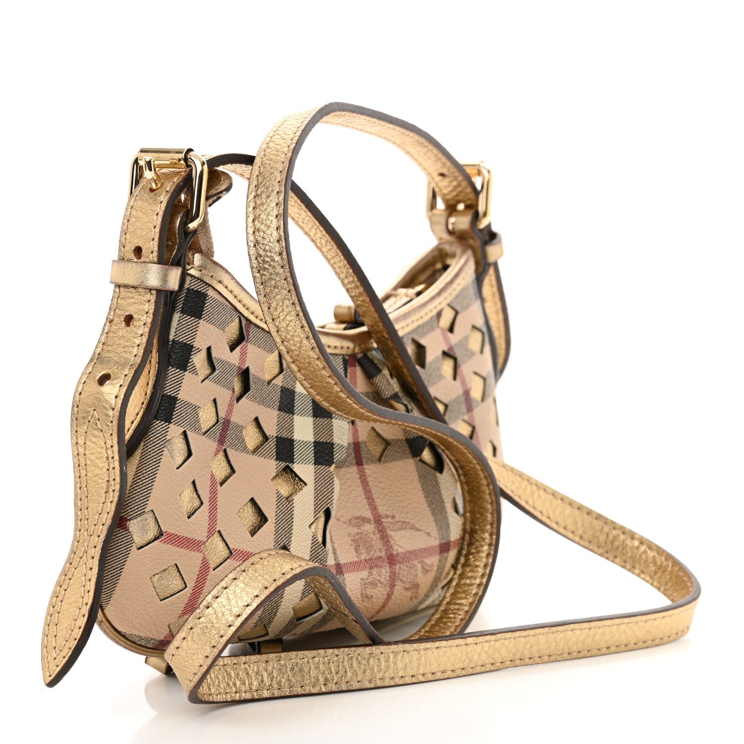 Haymarket Check Perforated Crossbody Gold