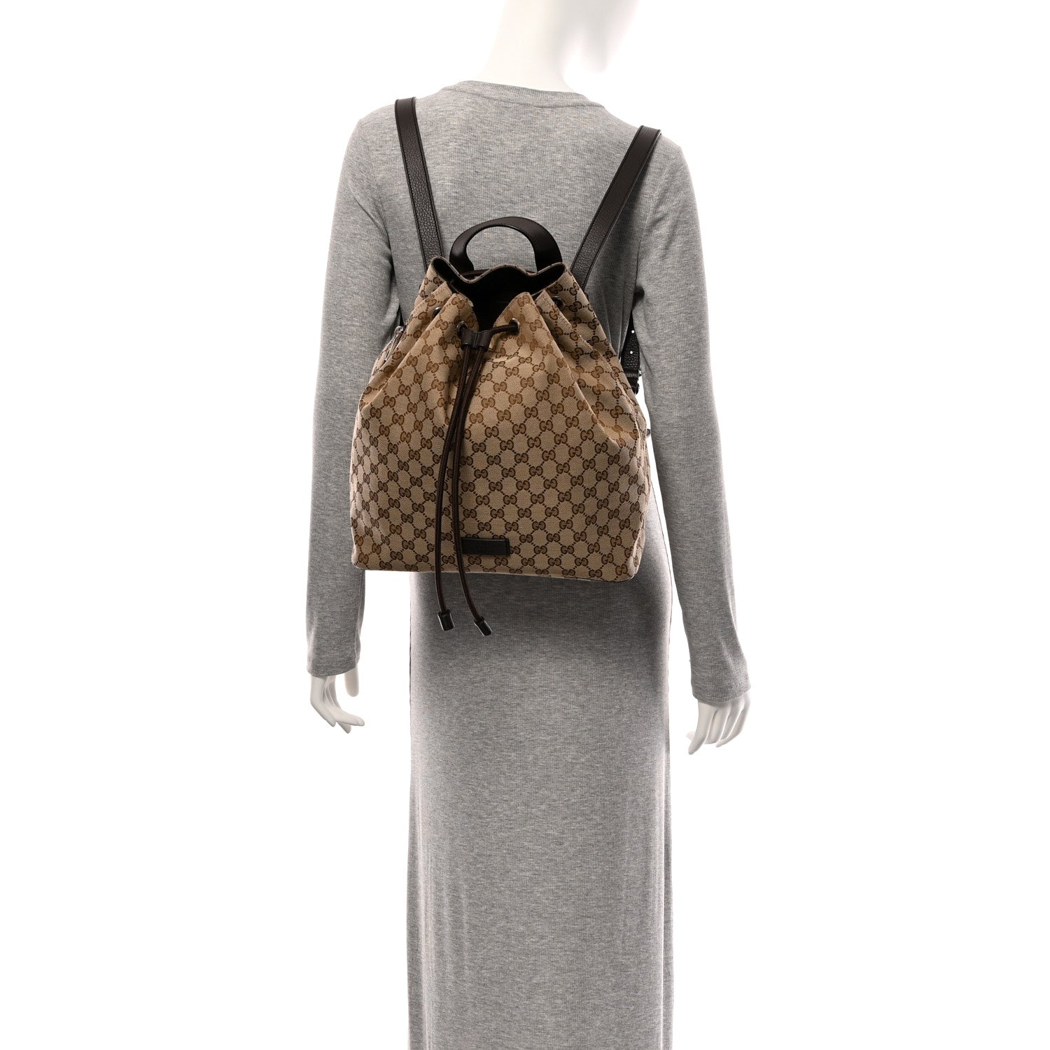 Monogram Dollar Calfskin O Drawstring Backpack Beige Ebony Testa di Moro Dark Chocolate