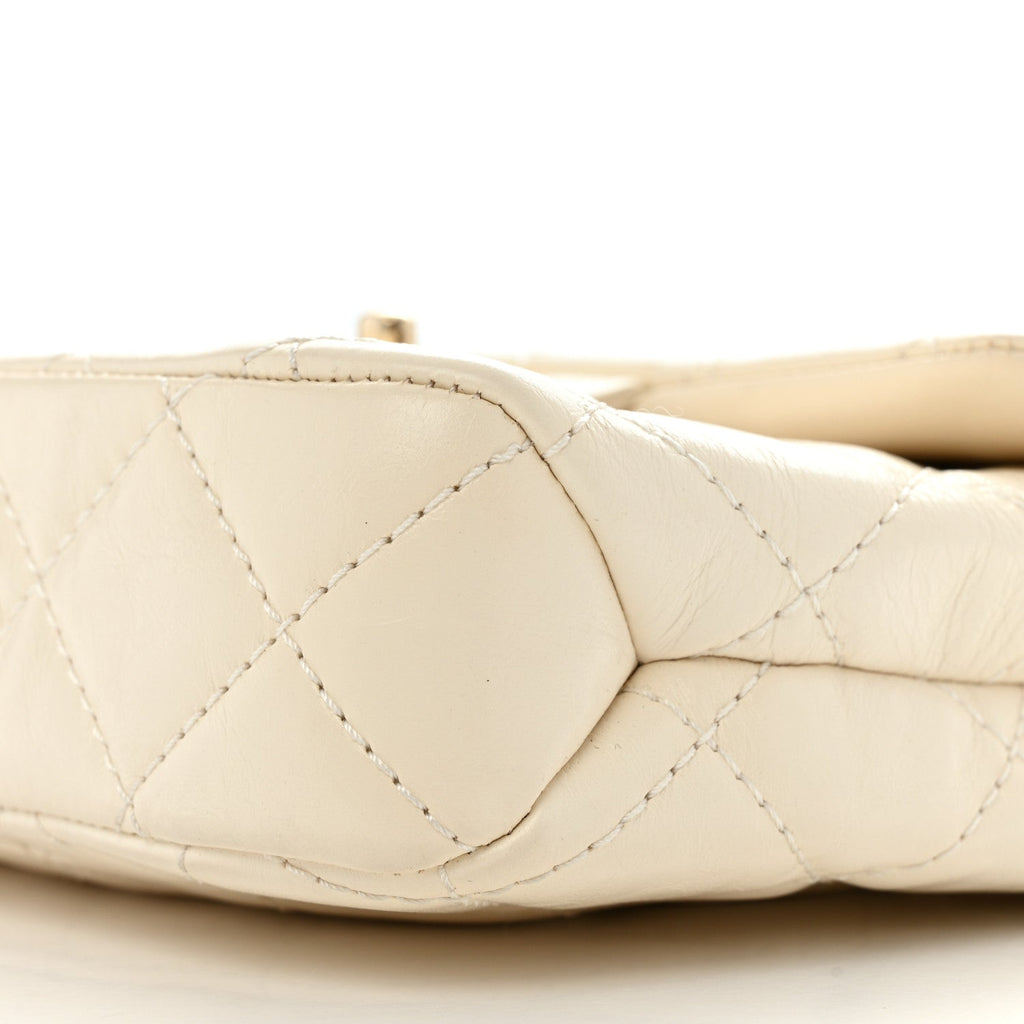 Shiny Crumpled Calfskin Quilted Top Handle Flap White