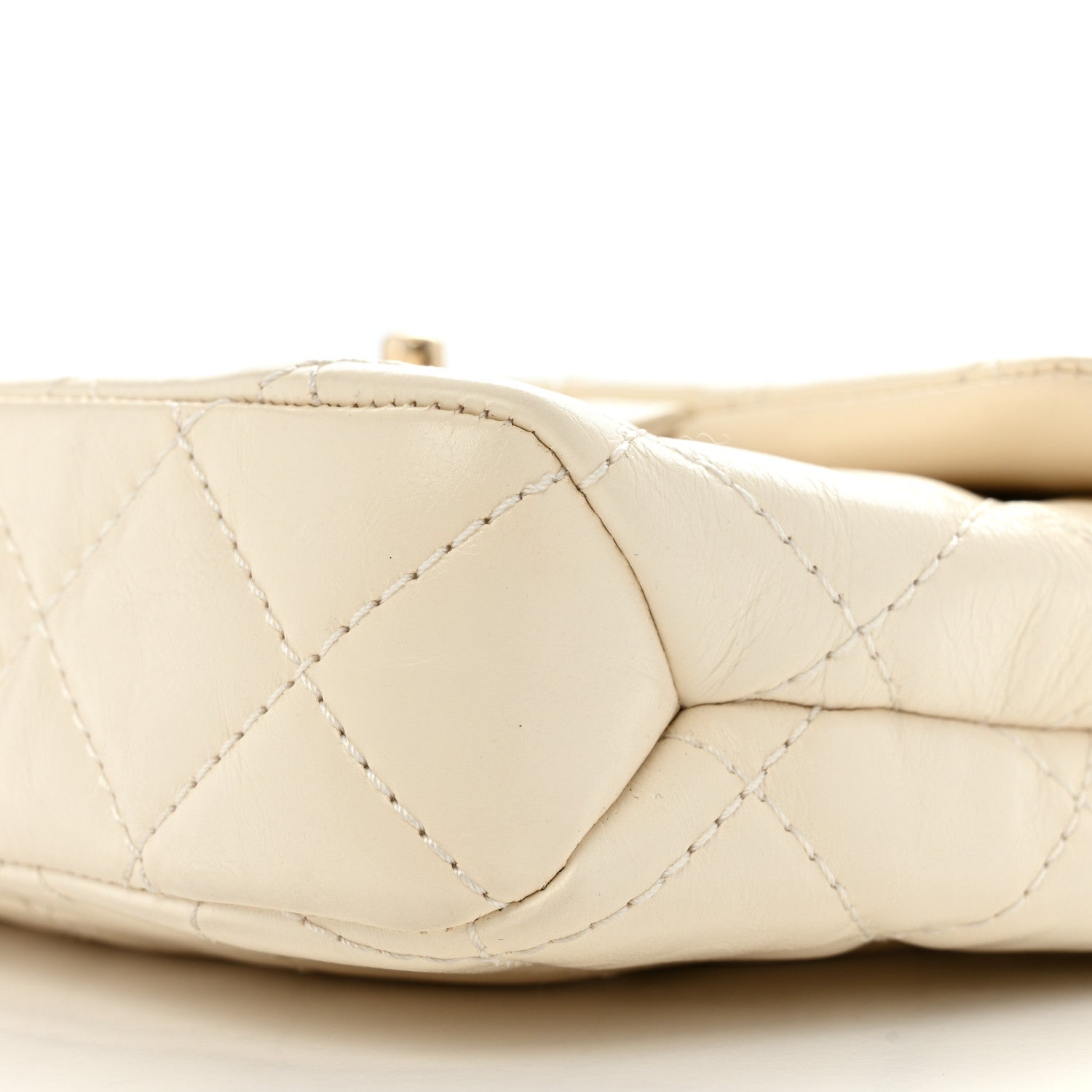 Shiny Crumpled Calfskin Quilted Top Handle Flap White