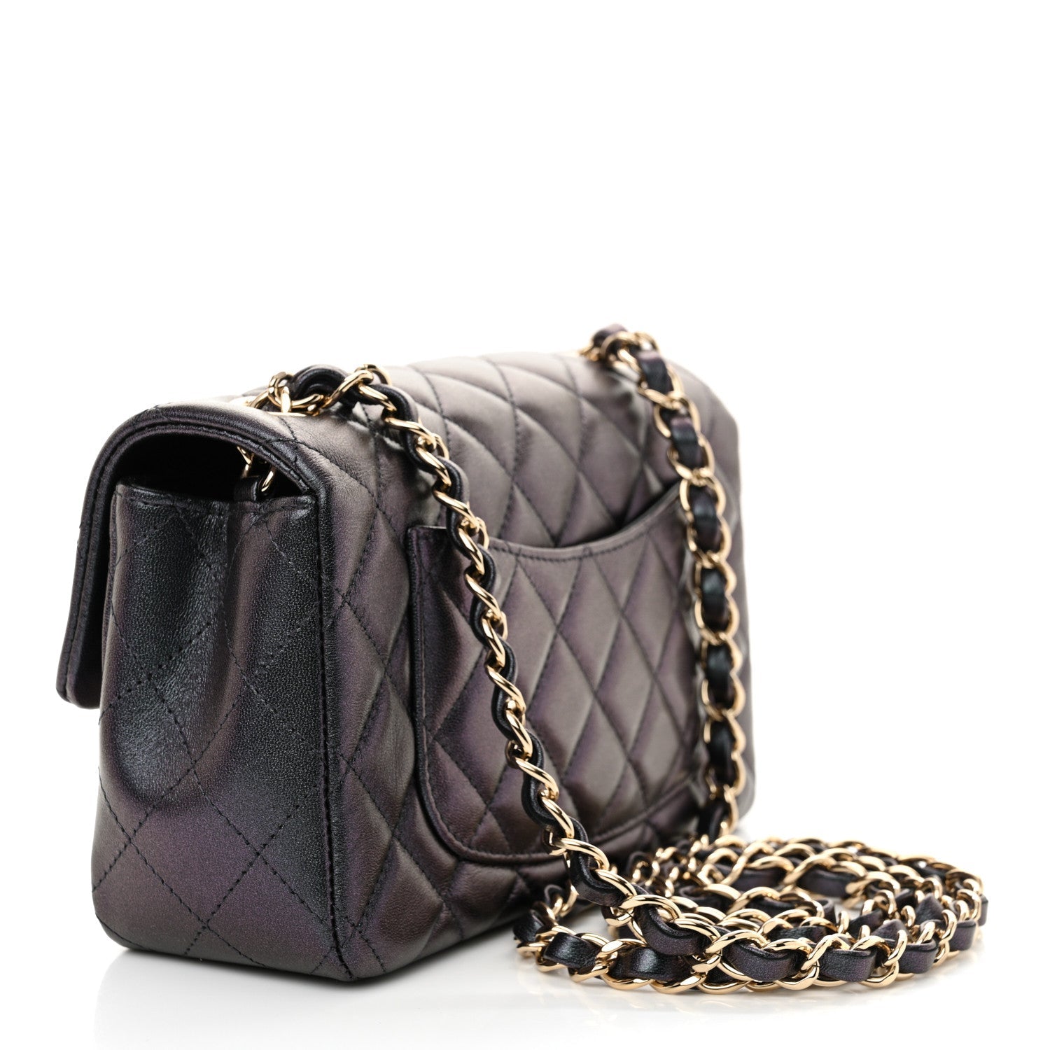 Iridescent Lambskin Quilted Mini Rectangular Flap Black