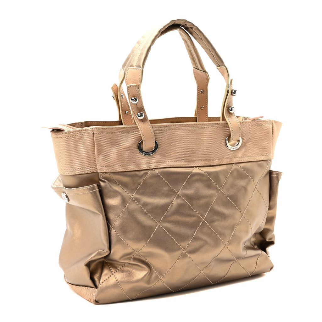 Metallic Coated Canvas Large Paris Biarritz Tote Gold