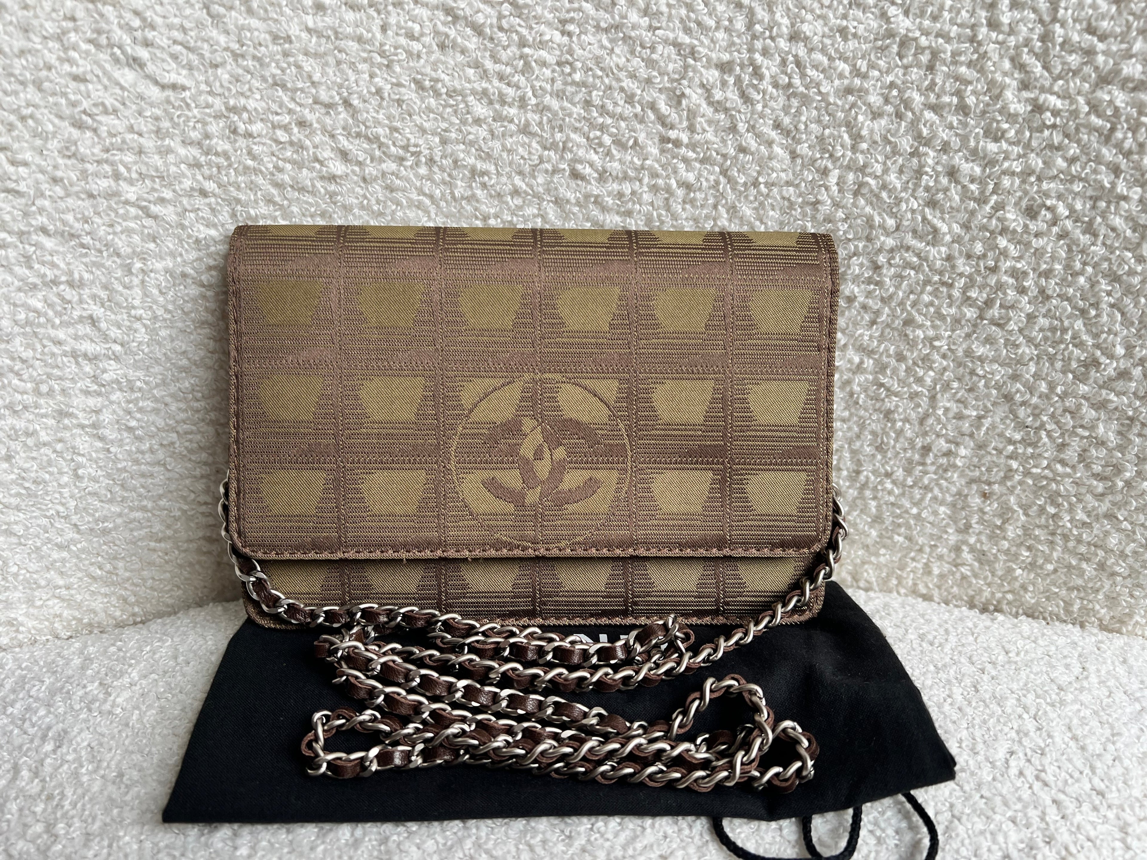 Chanel Vintage Travel Line Wallet on Chain in Khaki Nylon