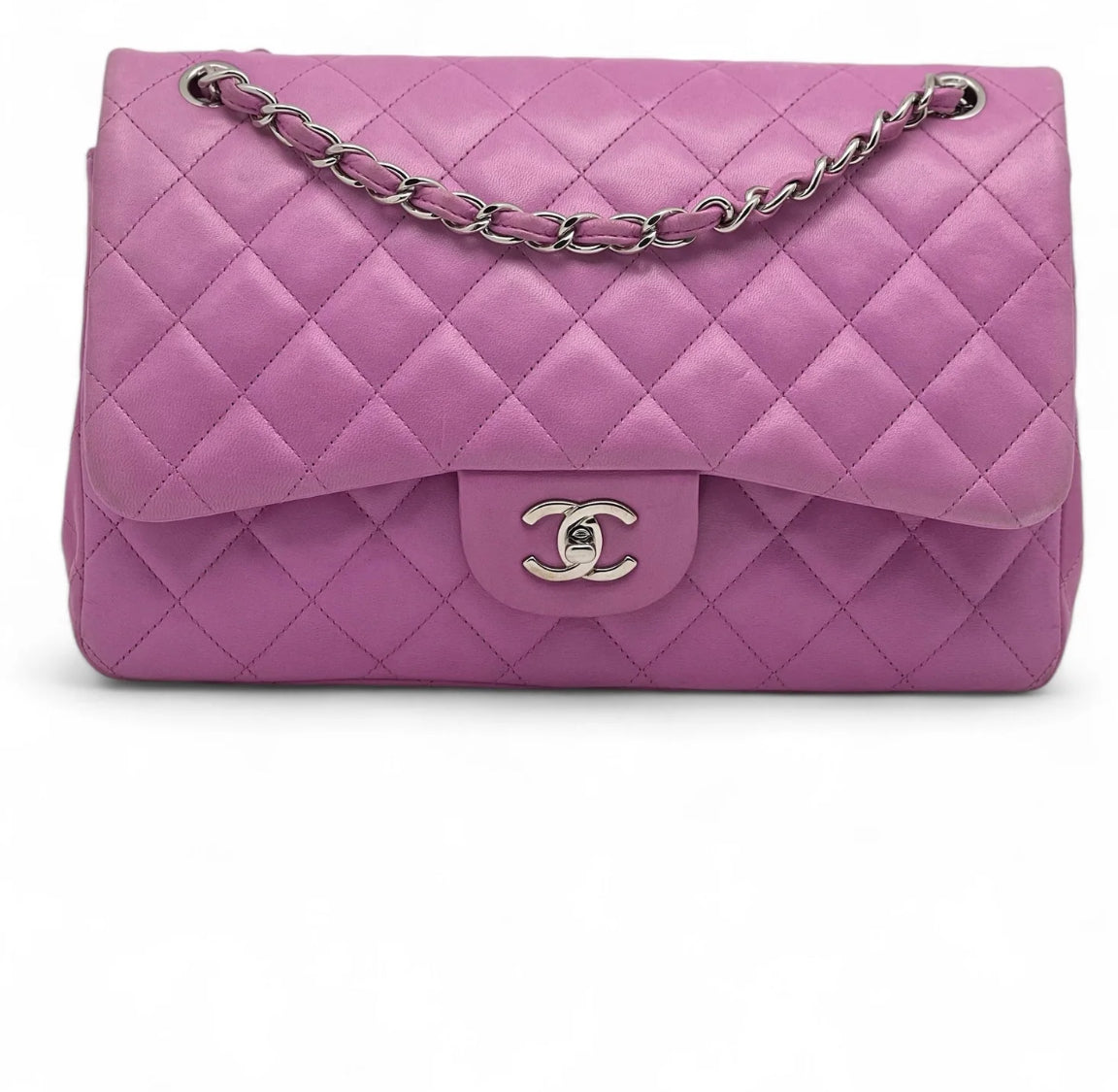 Chanel Purple Jumbo Classic Double Flap Bag in Lambskin Leather with Silver Hardware