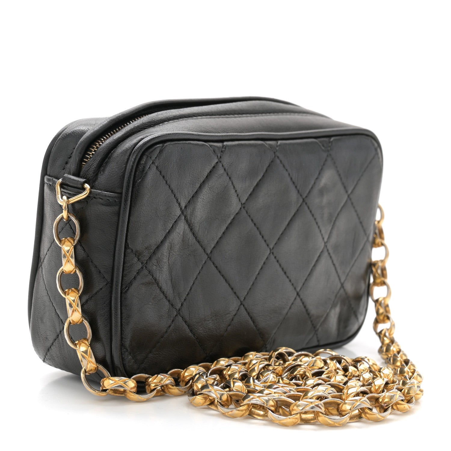 Lambskin Diamond Quilted   Camera Case Black