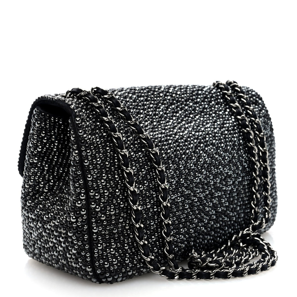 Suede Beaded Small Flap Dark Grey
