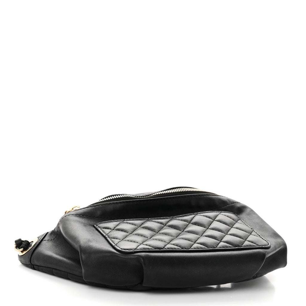 Lambskin Quilted Waist Bag Fanny Pack Black