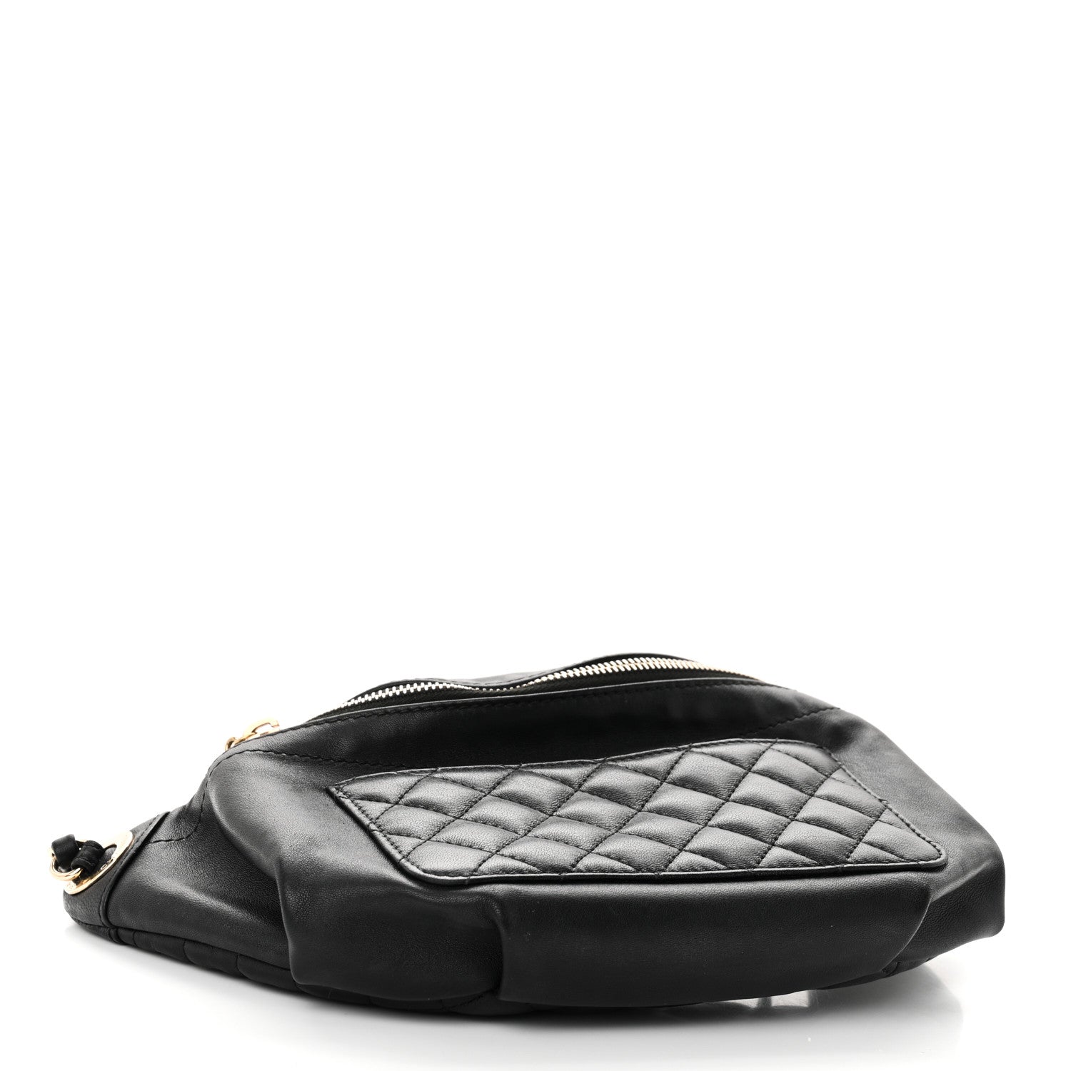 Lambskin Quilted Waist Bag Fanny Pack Black