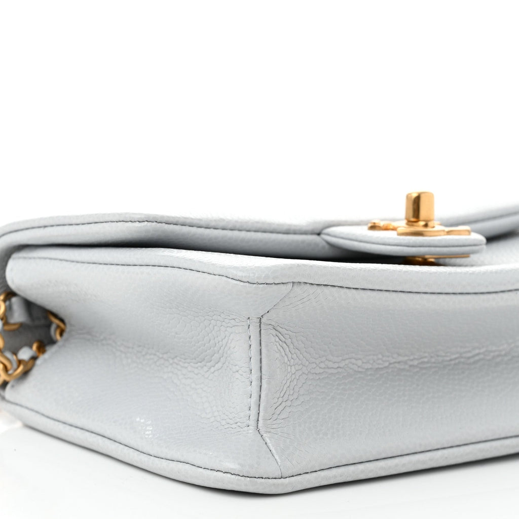 Shiny Caviar Mini Flap Bag Light Blue