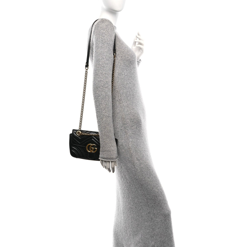Calfskin Matelasse Mini GG Marmont Shoulder Bag Black