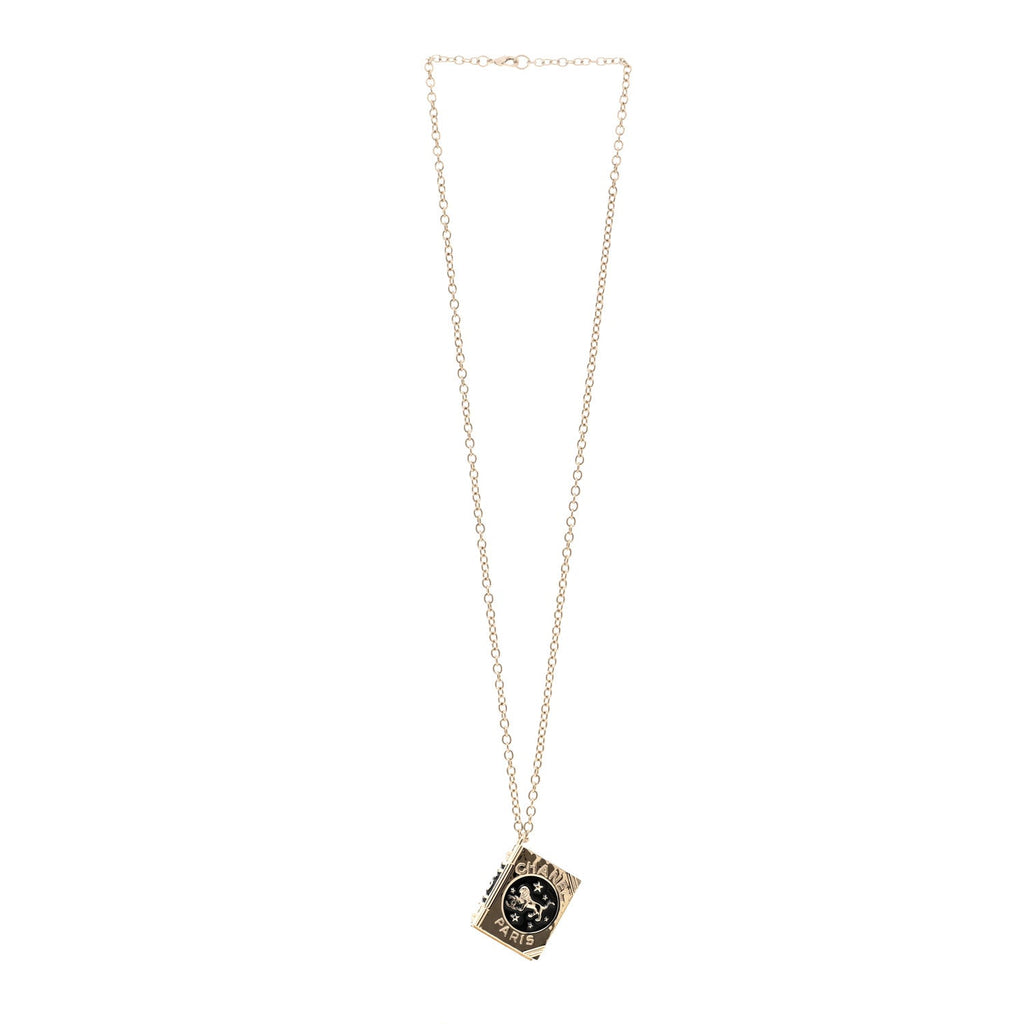 Metal CC Lion Book Locket Necklace Gold