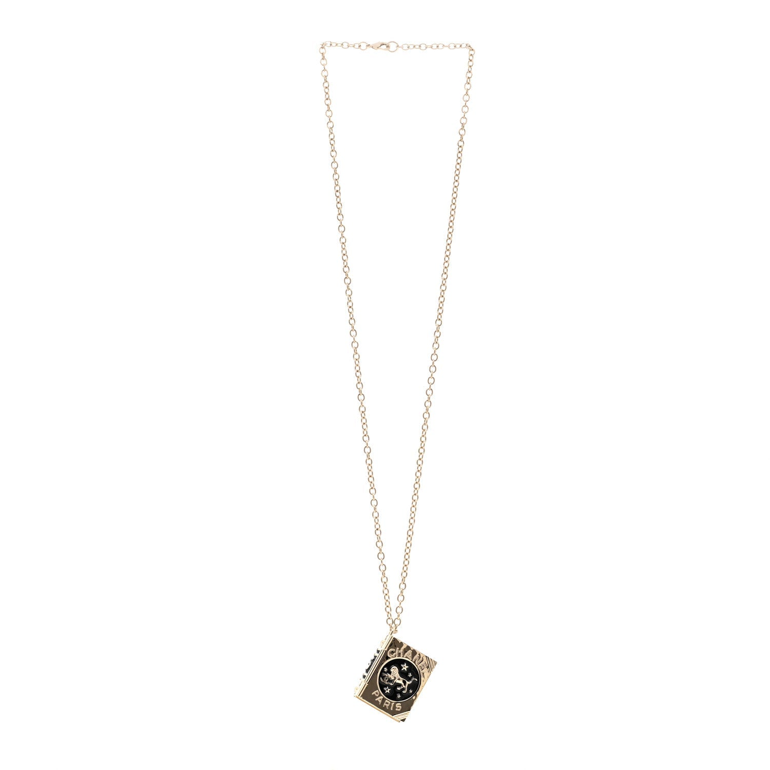 Metal CC Lion Book Locket Necklace Gold