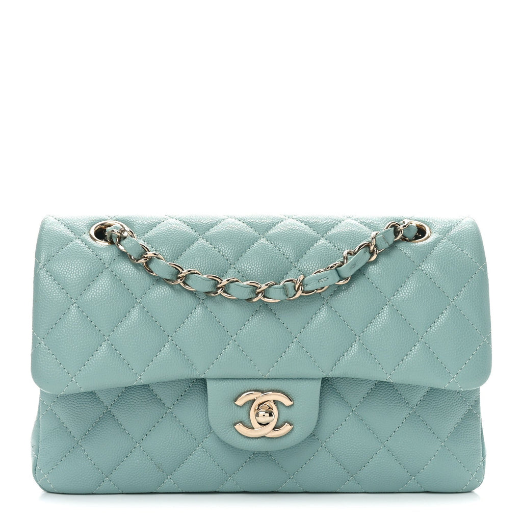 Caviar Quilted Small Double Flap Light Blue