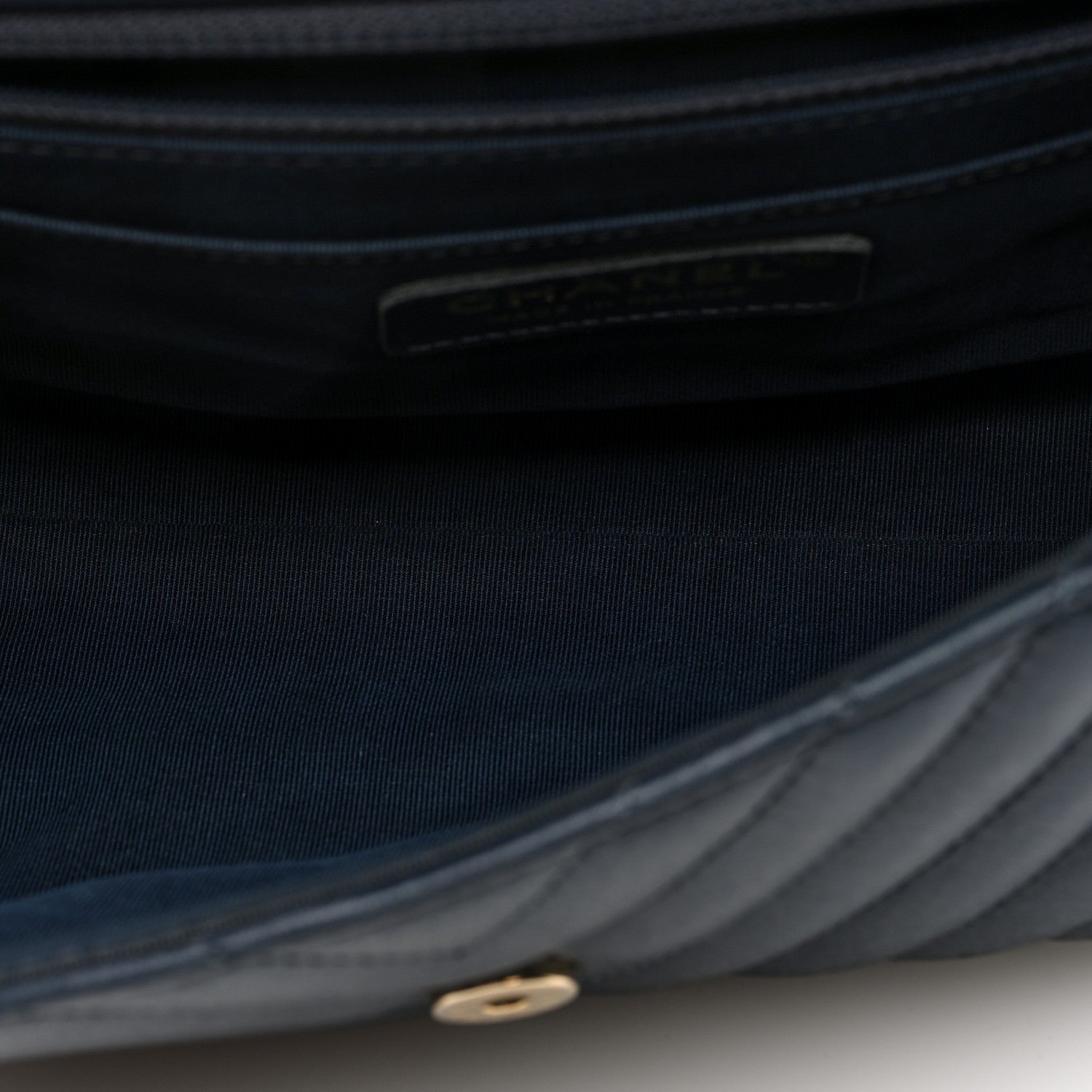 Calfskin Quilted Medium Daily Chevron Flap Navy Blue