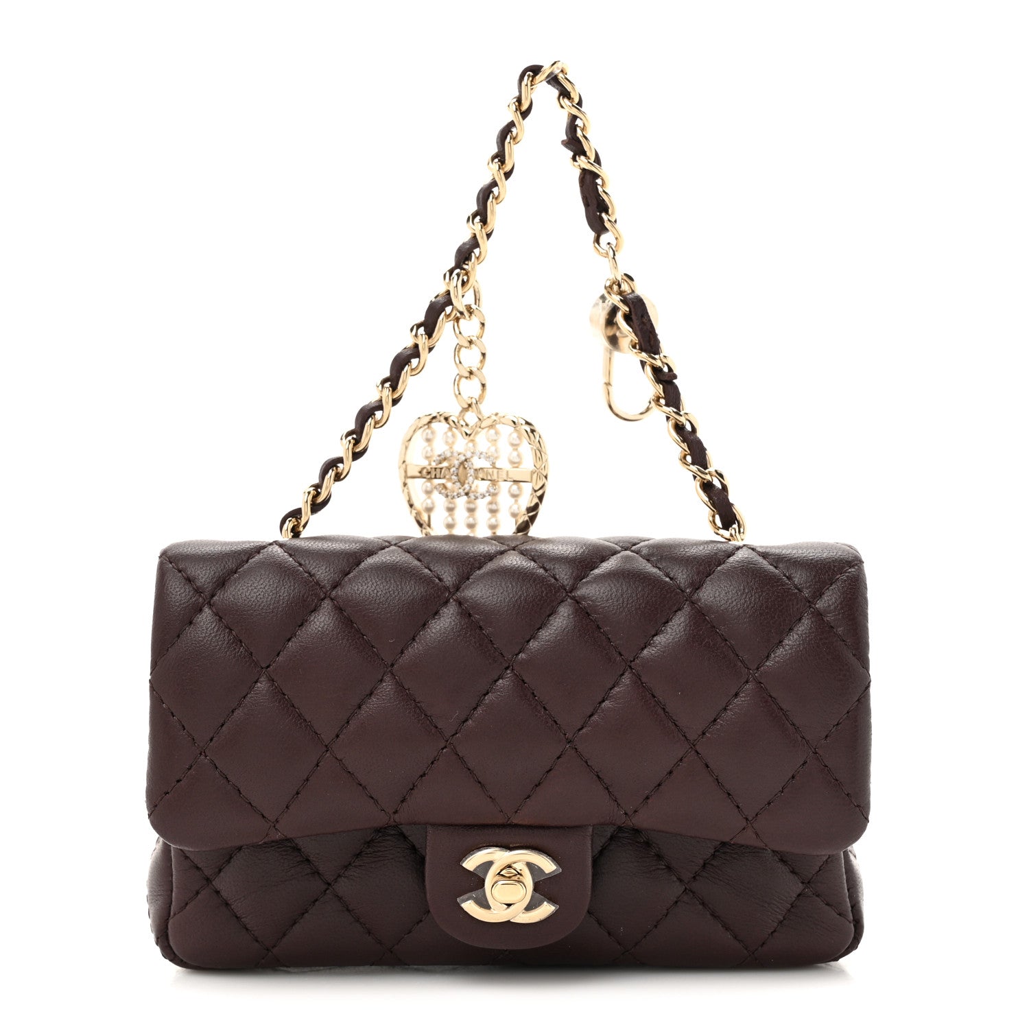 Lambskin Quilted Mini Double Flap With Hook Dark Brown