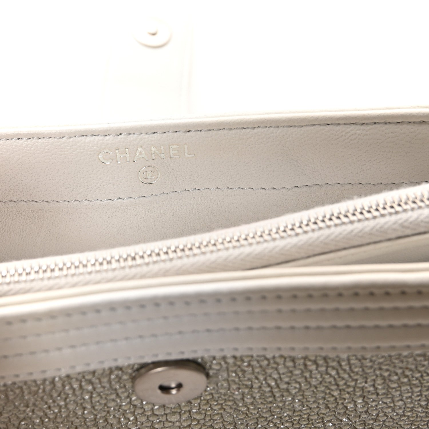Metallic Galuchat Stingray Lambskin Mini Clutch With Removable Chain Silver