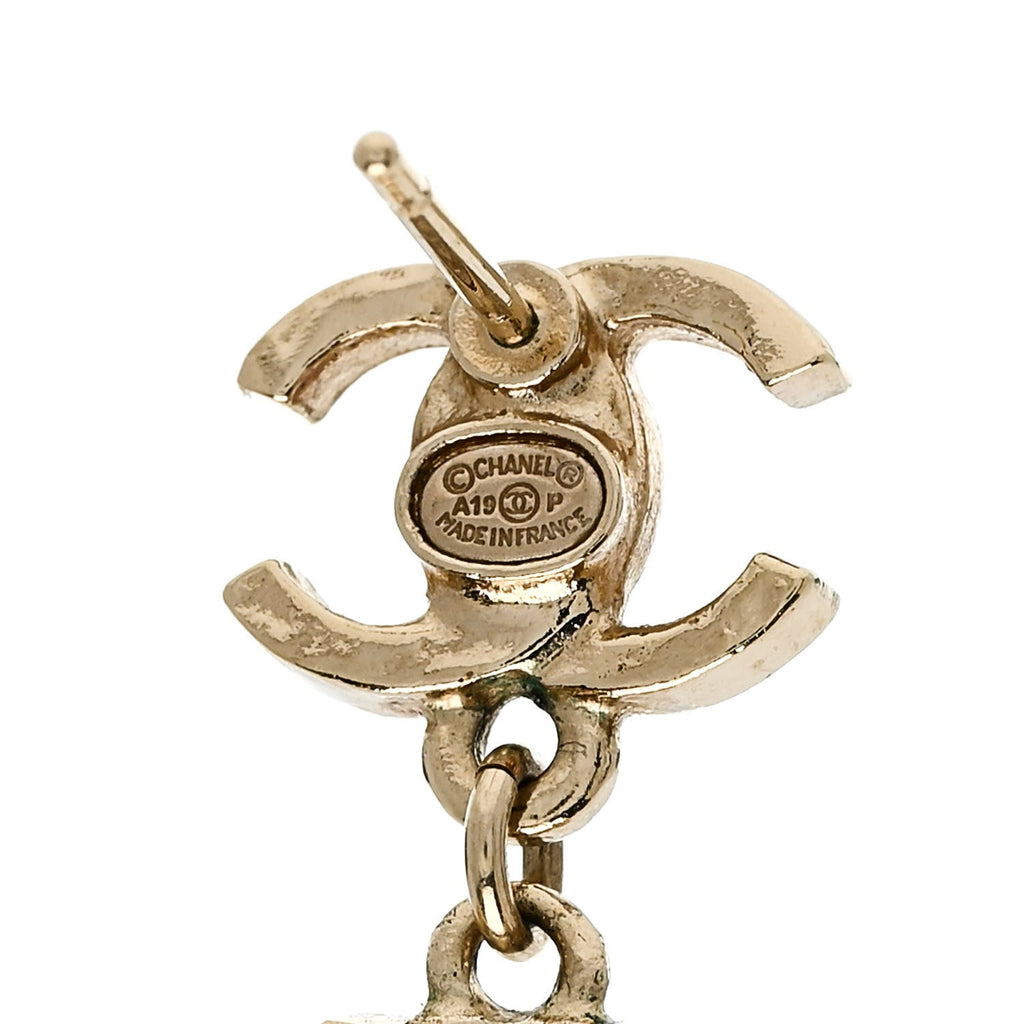 Enamel Pearl CC Cha-Nel Drop Earrings Gold